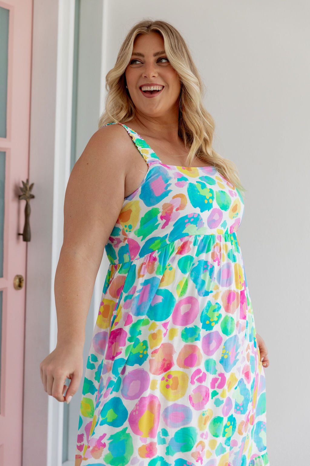 Eva Linen Blend Maxi Dress in Pastel Leopard by Kasey Rainbow