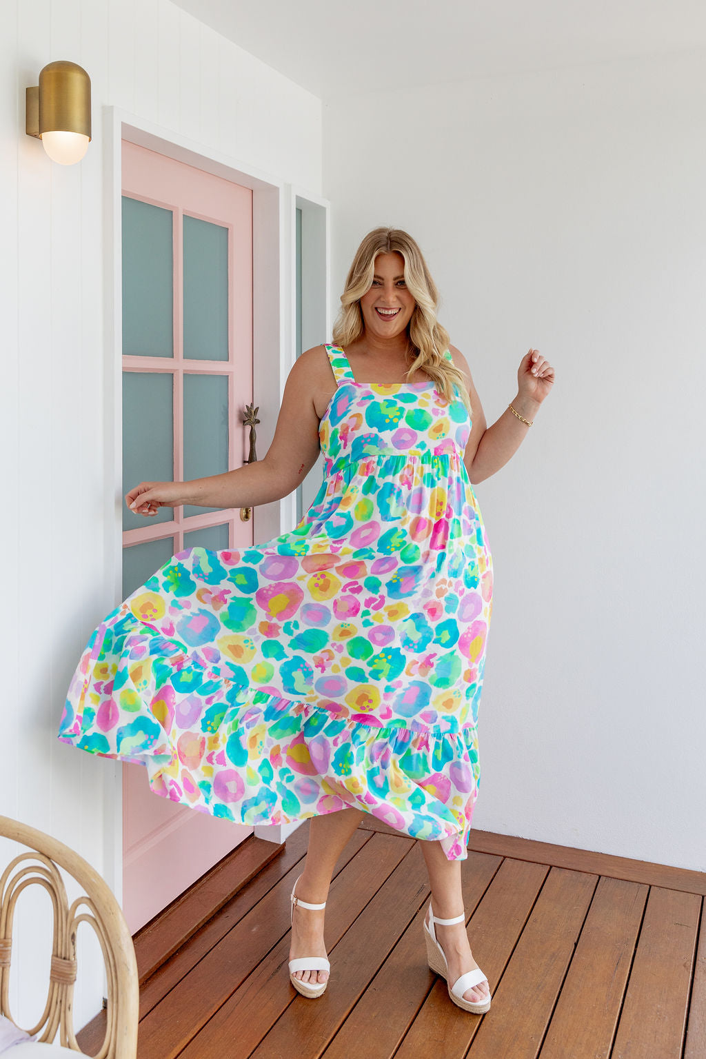 Eva Linen Blend Maxi Dress in Pastel Leopard by Kasey Rainbow