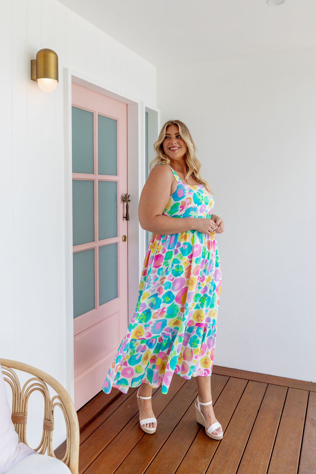 Eva Linen Blend Maxi Dress in Pastel Leopard by Kasey Rainbow