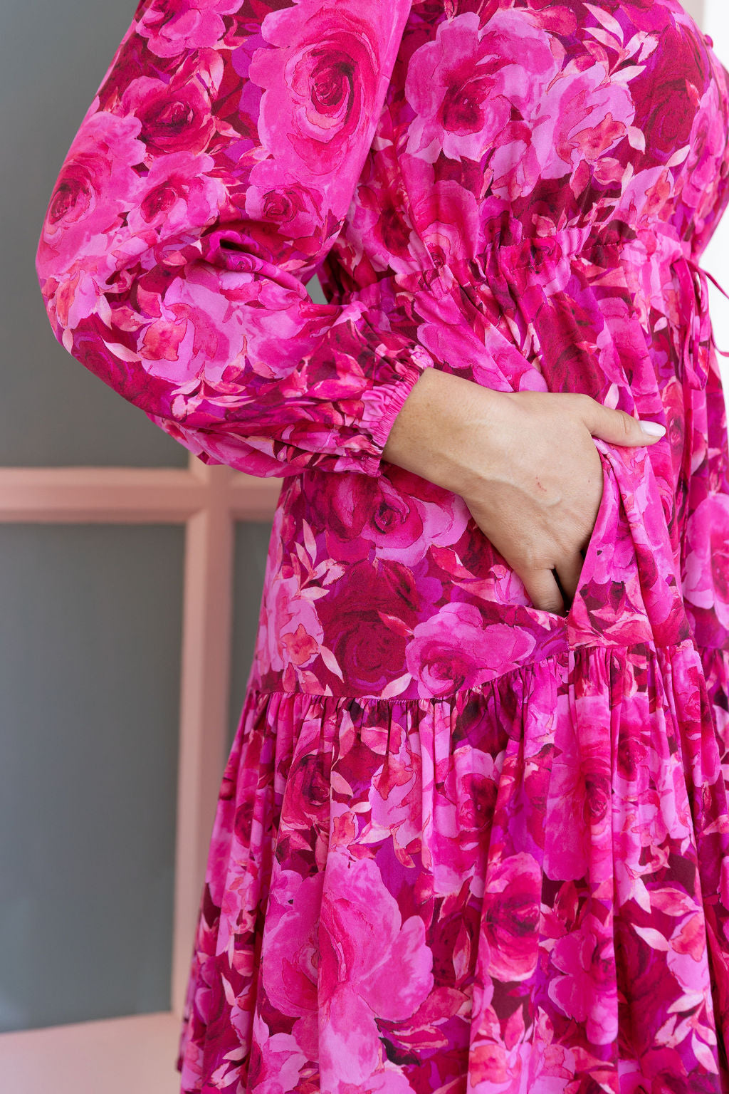 Long Sleeve Esmae Dress in Pink Roses