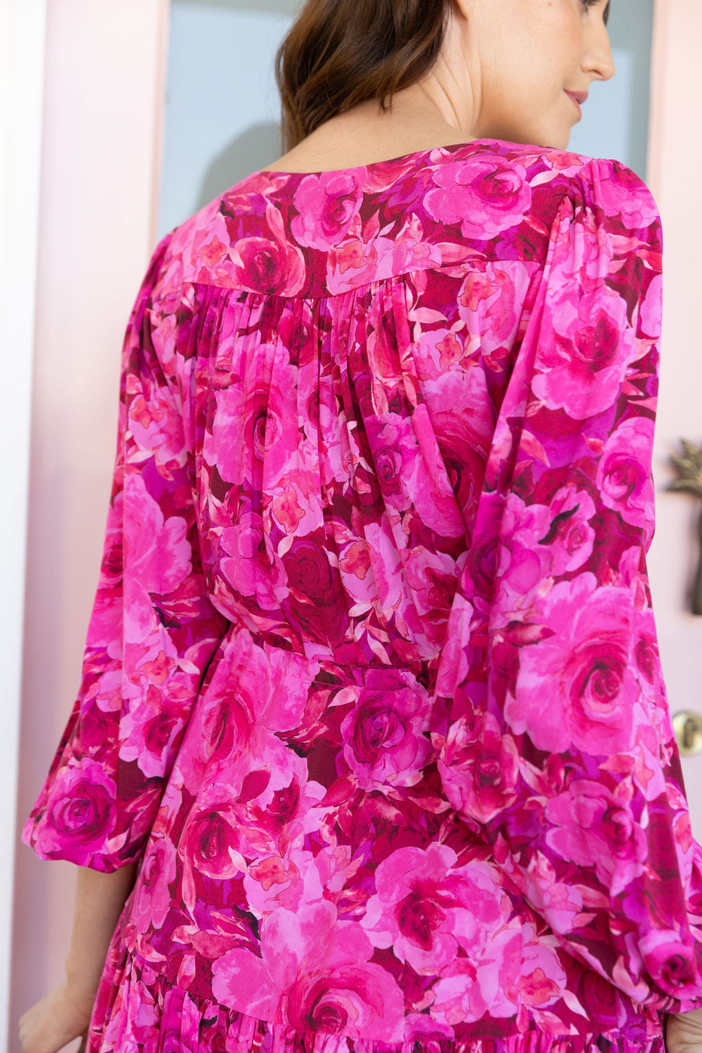 Long Sleeve Esmae Dress in Pink Roses