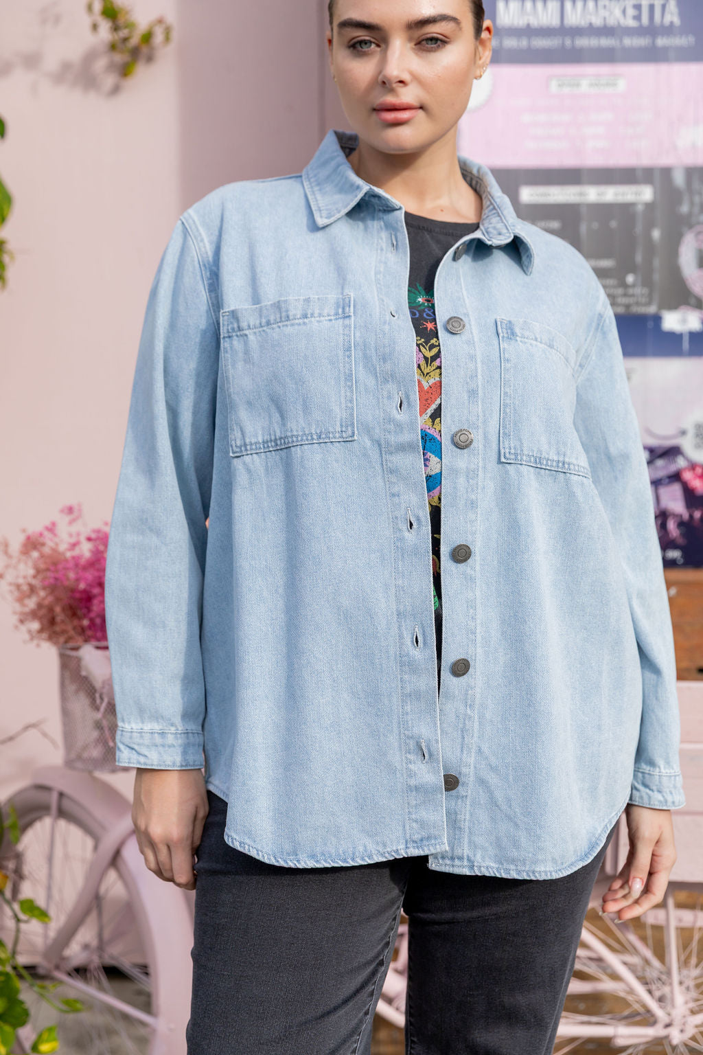 Brogen Denim Shacket in Light Blue Wash