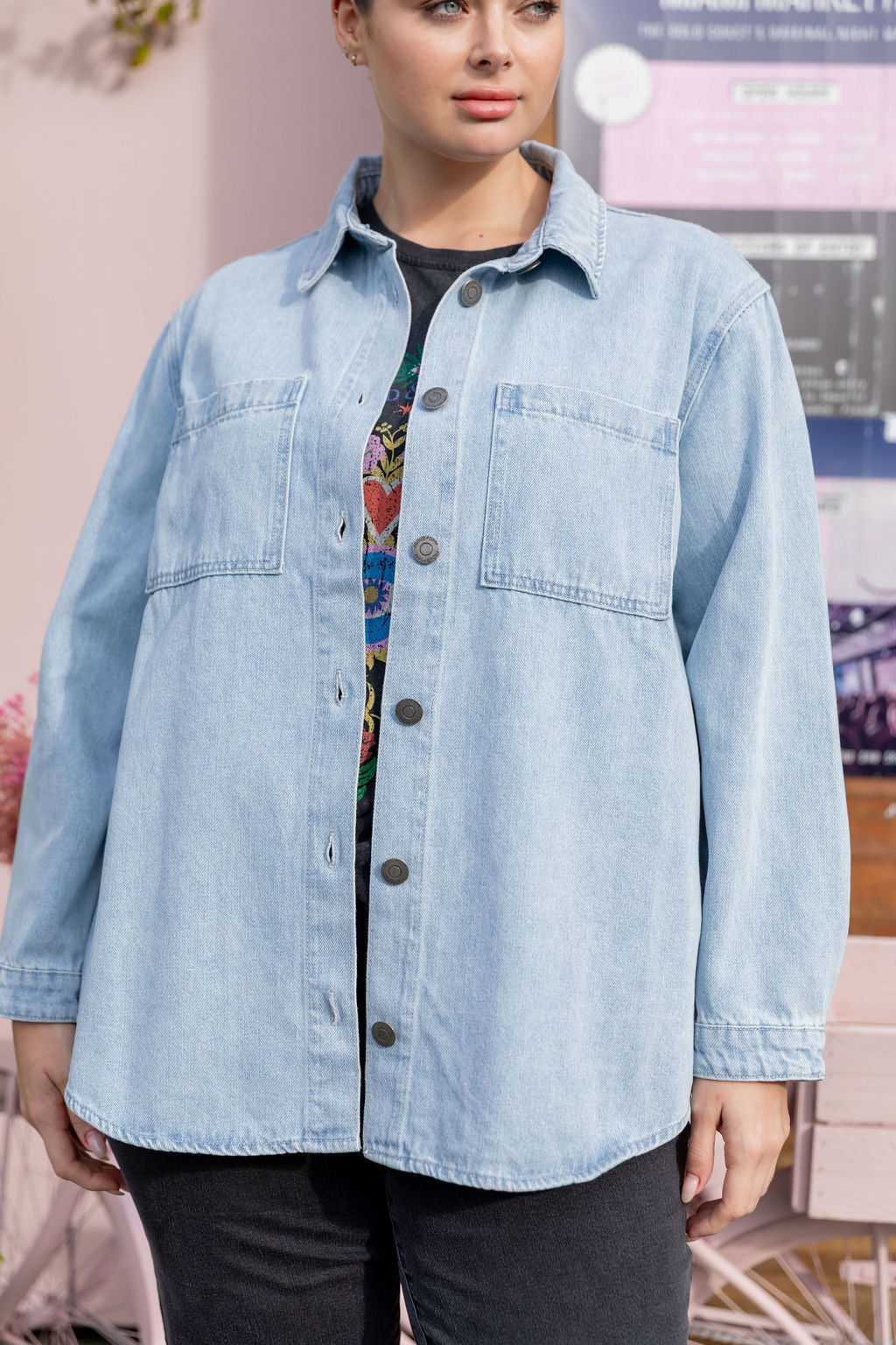 Brogen Denim Shacket in Light Blue Wash
