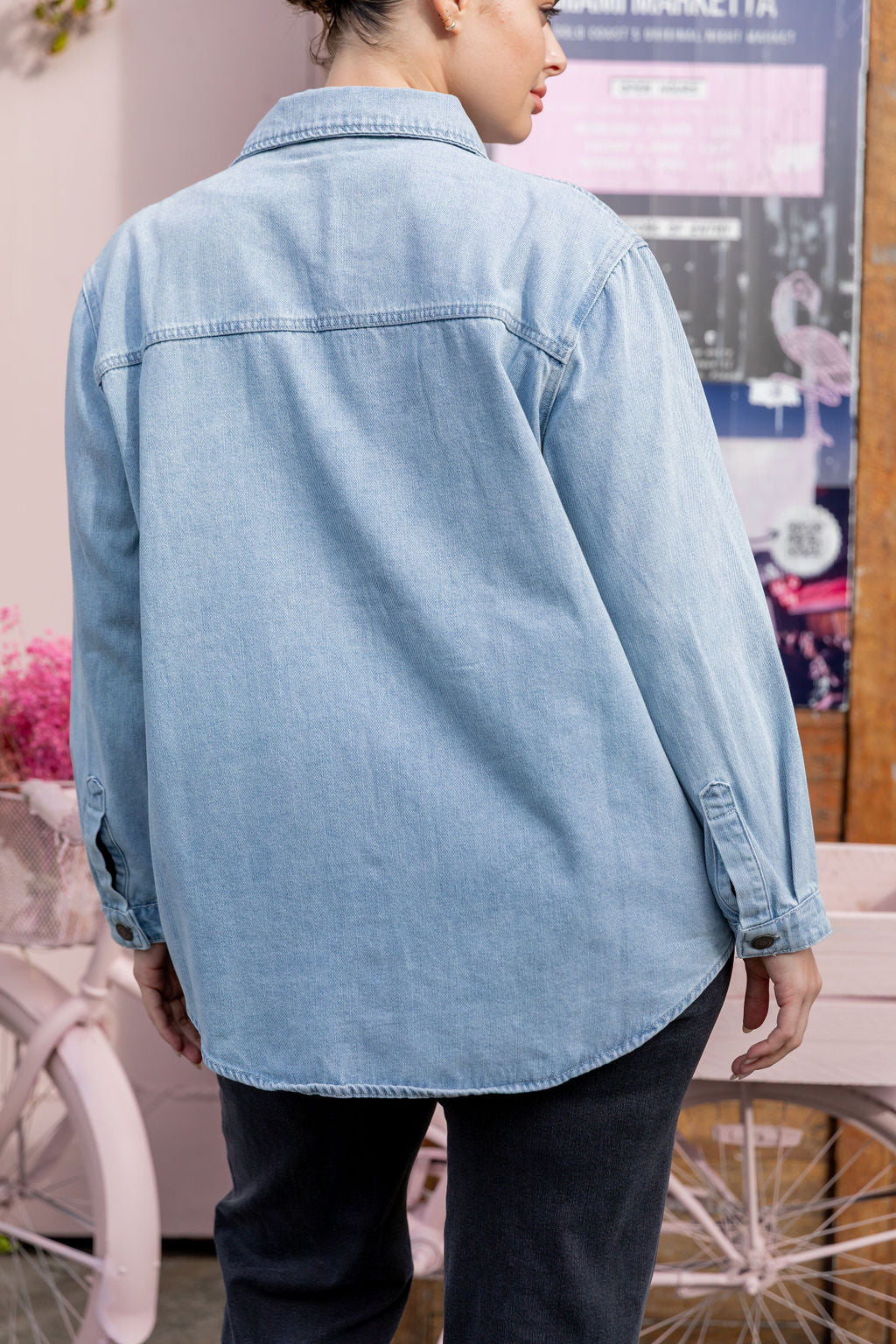 Brogen Denim Shacket in Light Blue Wash