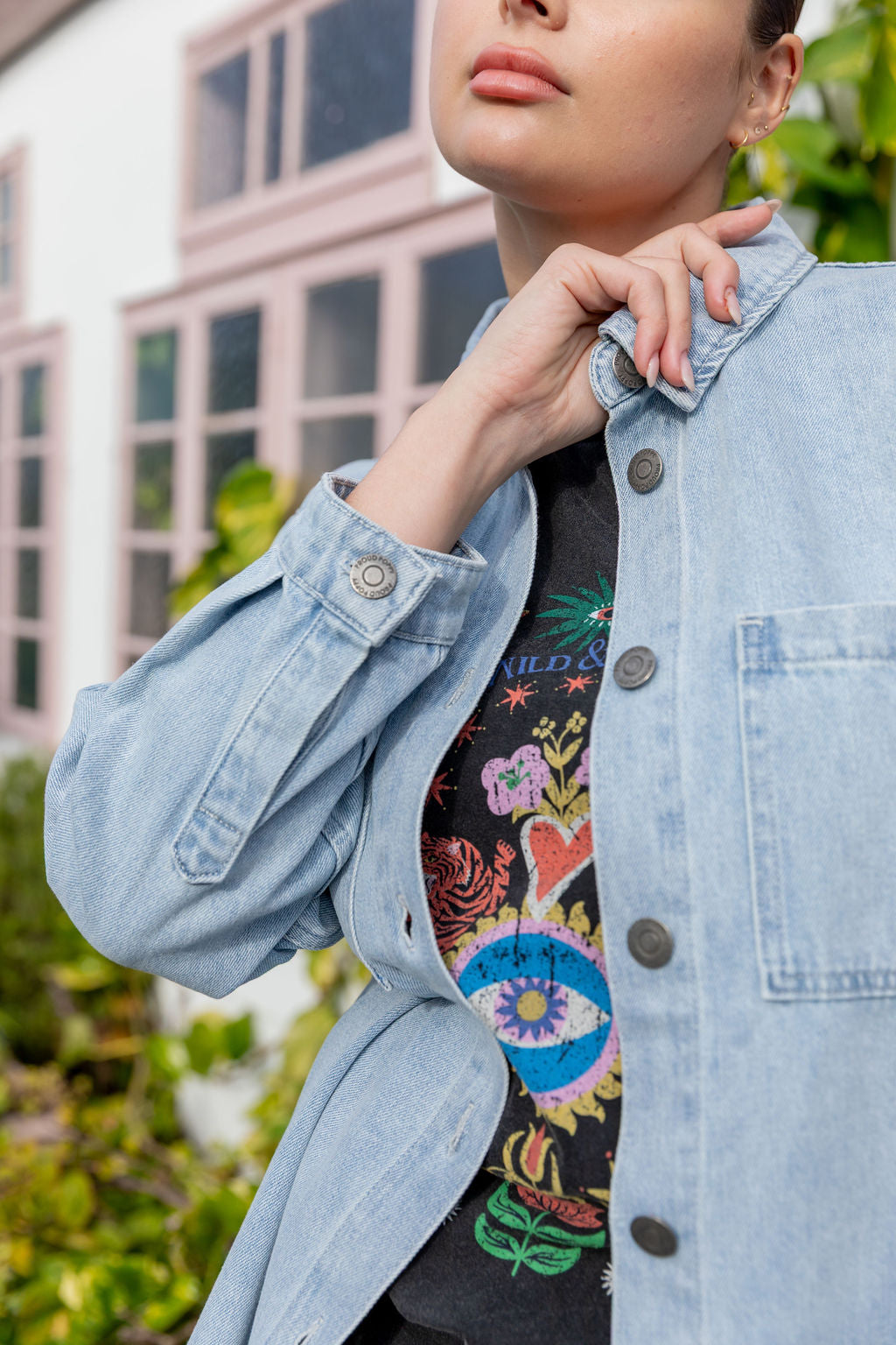 Brogen Denim Shacket in Light Blue Wash