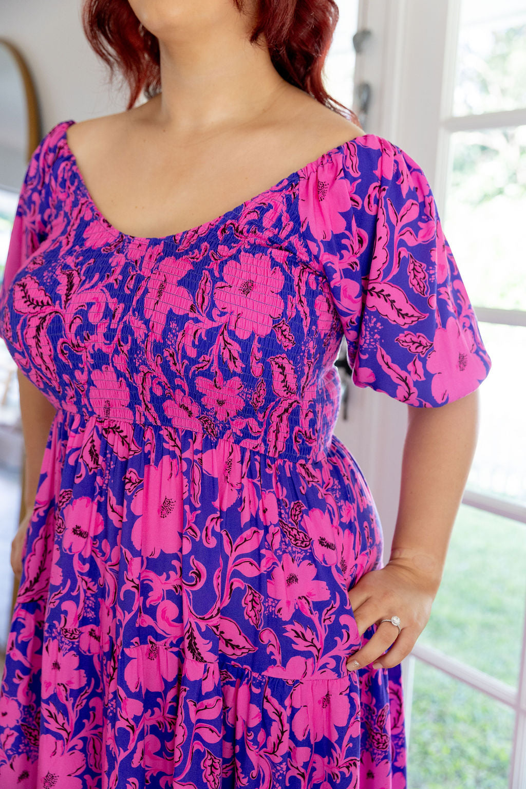 Peri Midi Dress in Purple Blooms