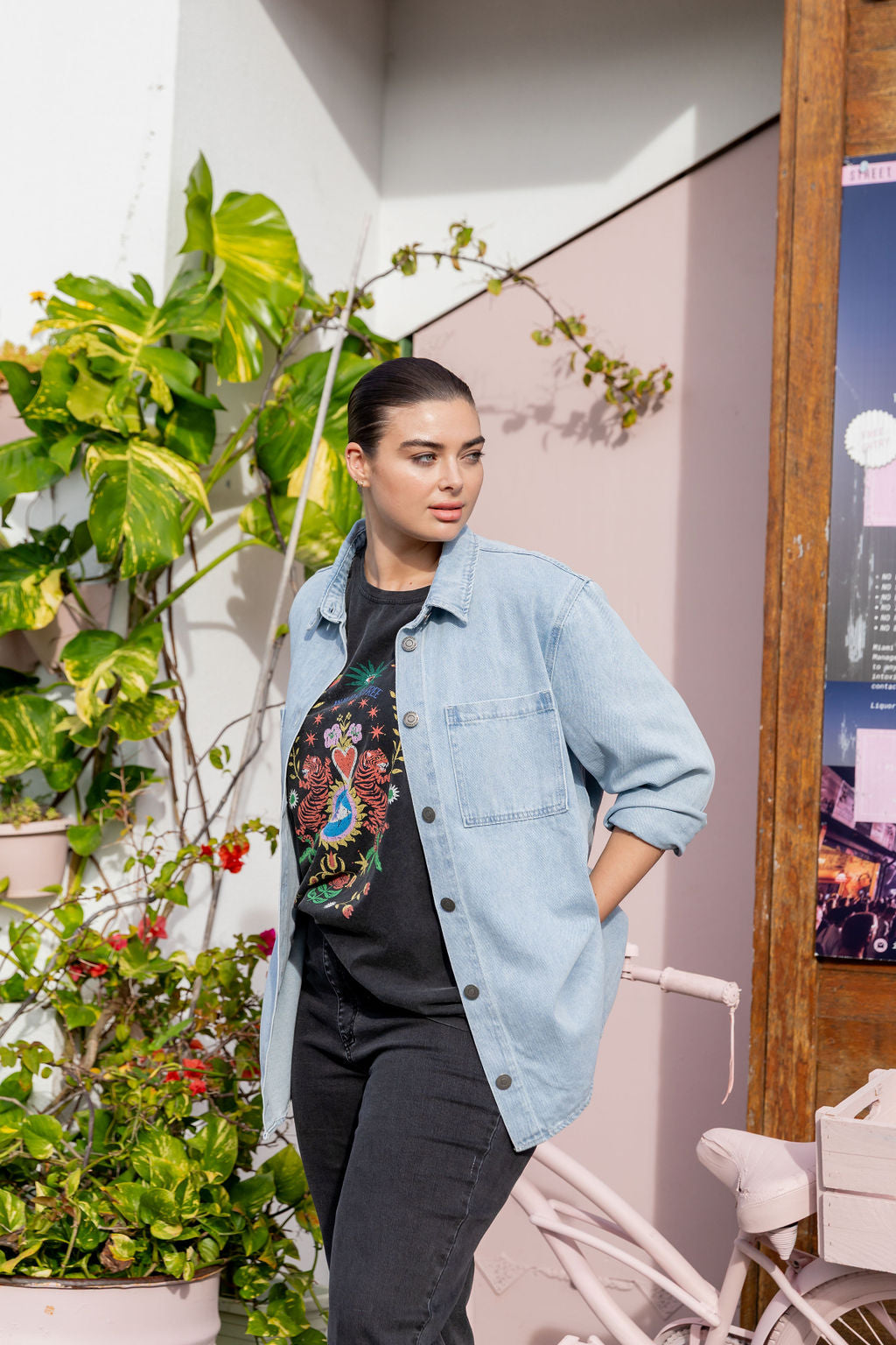 Brogen Denim Shacket in Light Blue Wash