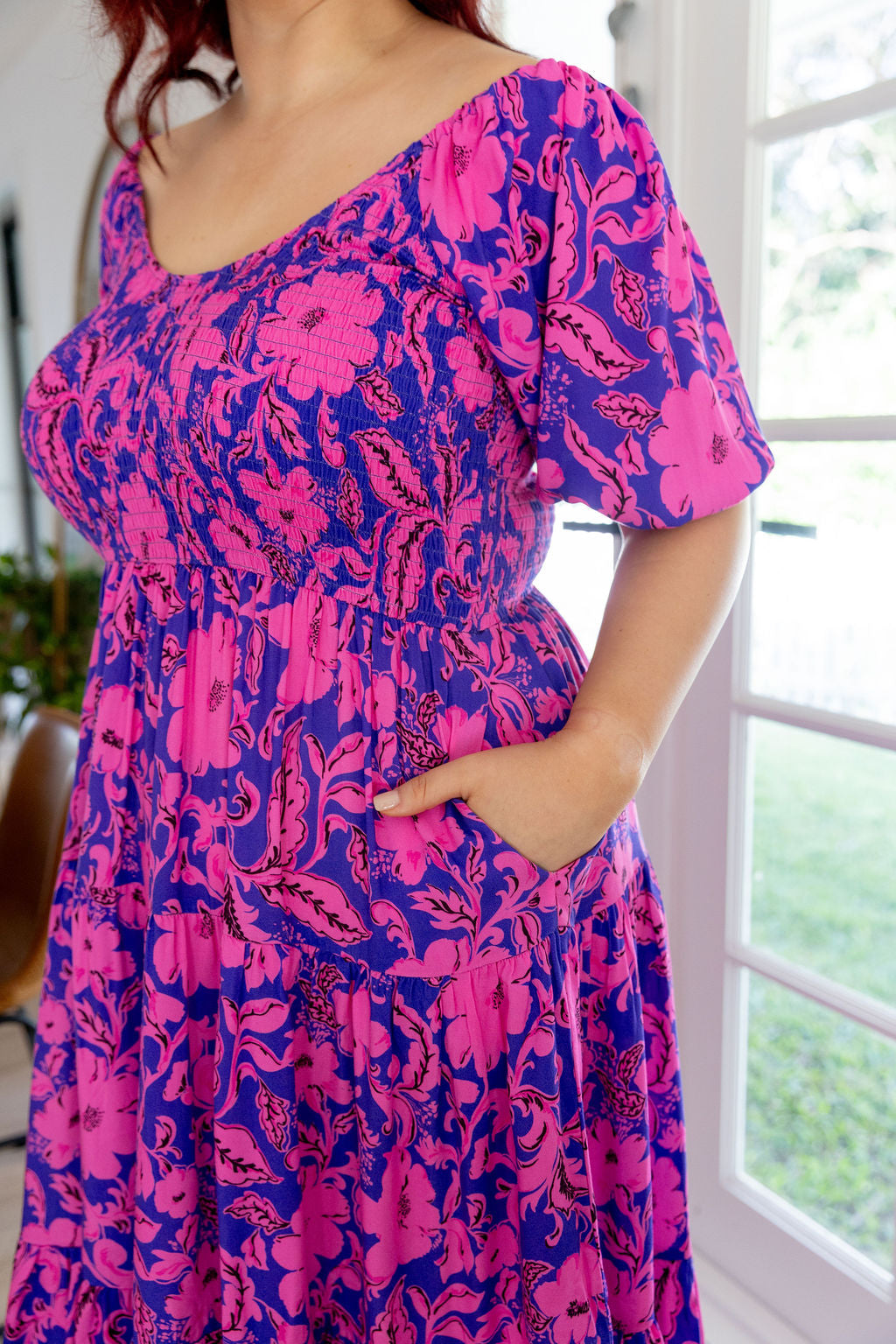 Peri Midi Dress in Purple Blooms