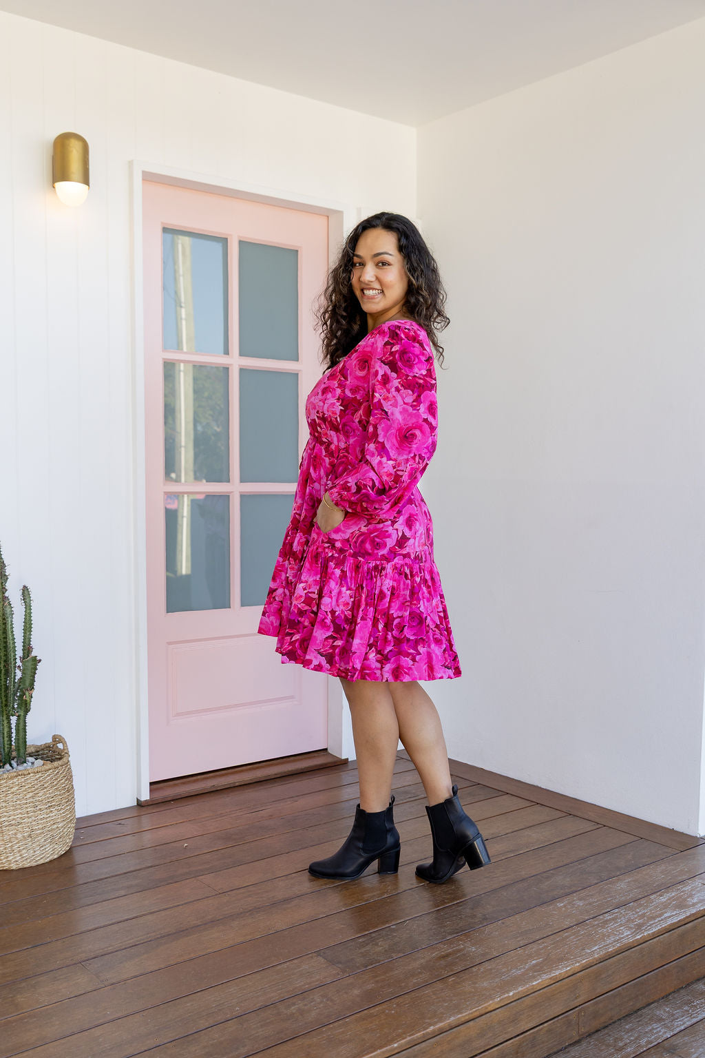 Long Sleeve Esmae Dress in Pink Roses