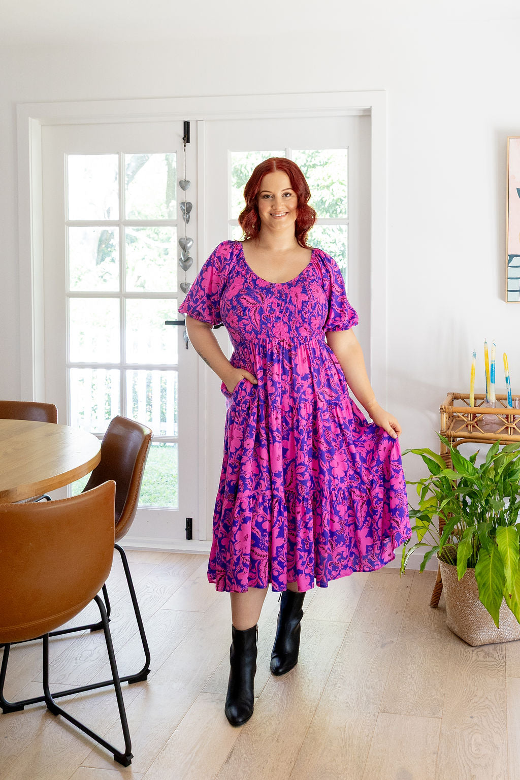 Peri Midi Dress in Purple Blooms