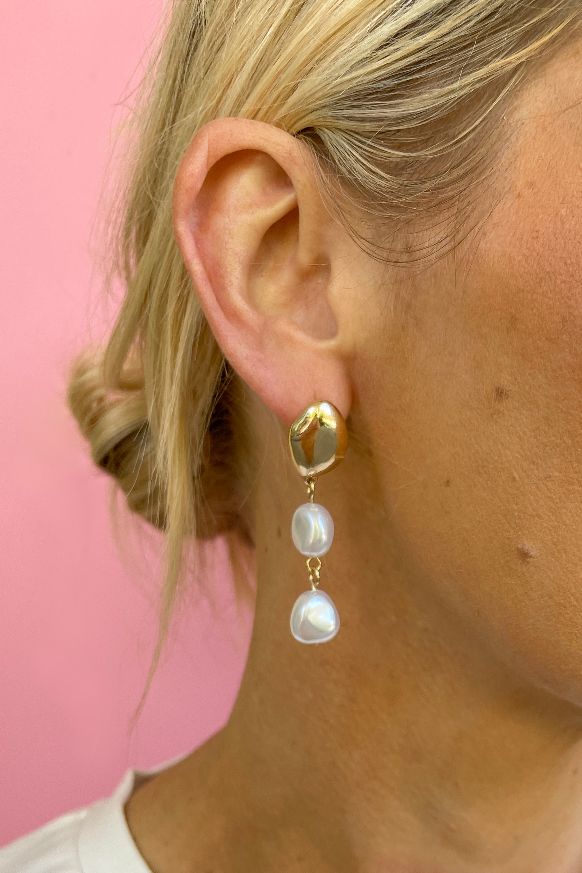 Gold Pearl Drop Earrings