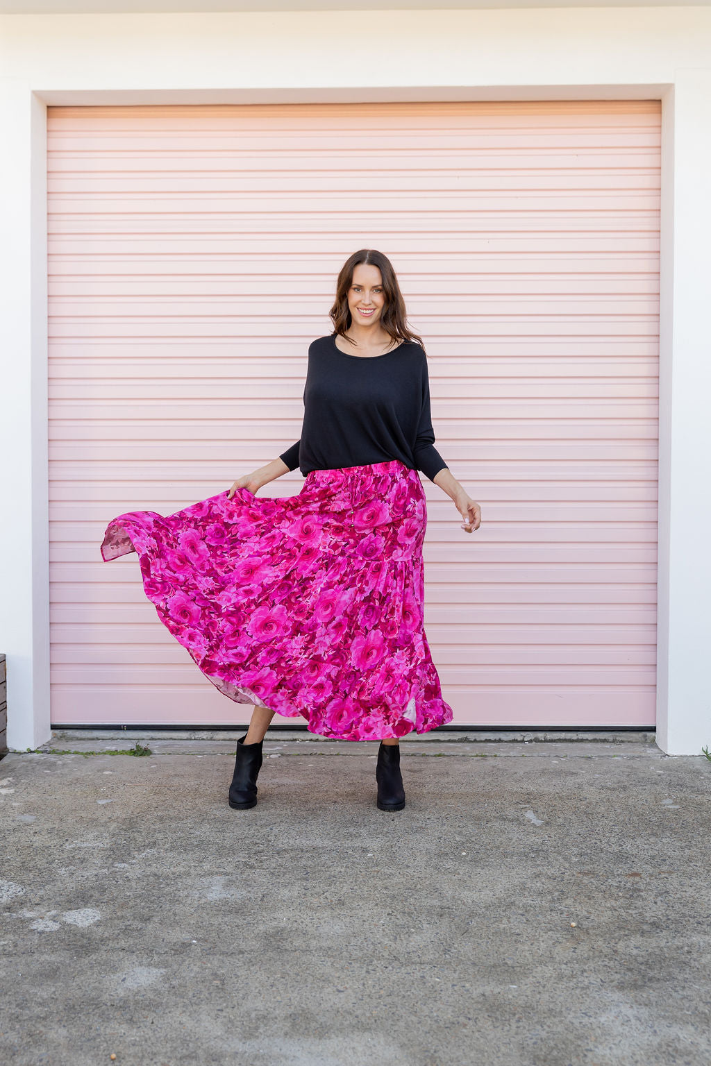Carrie Skirt In Pink Roses