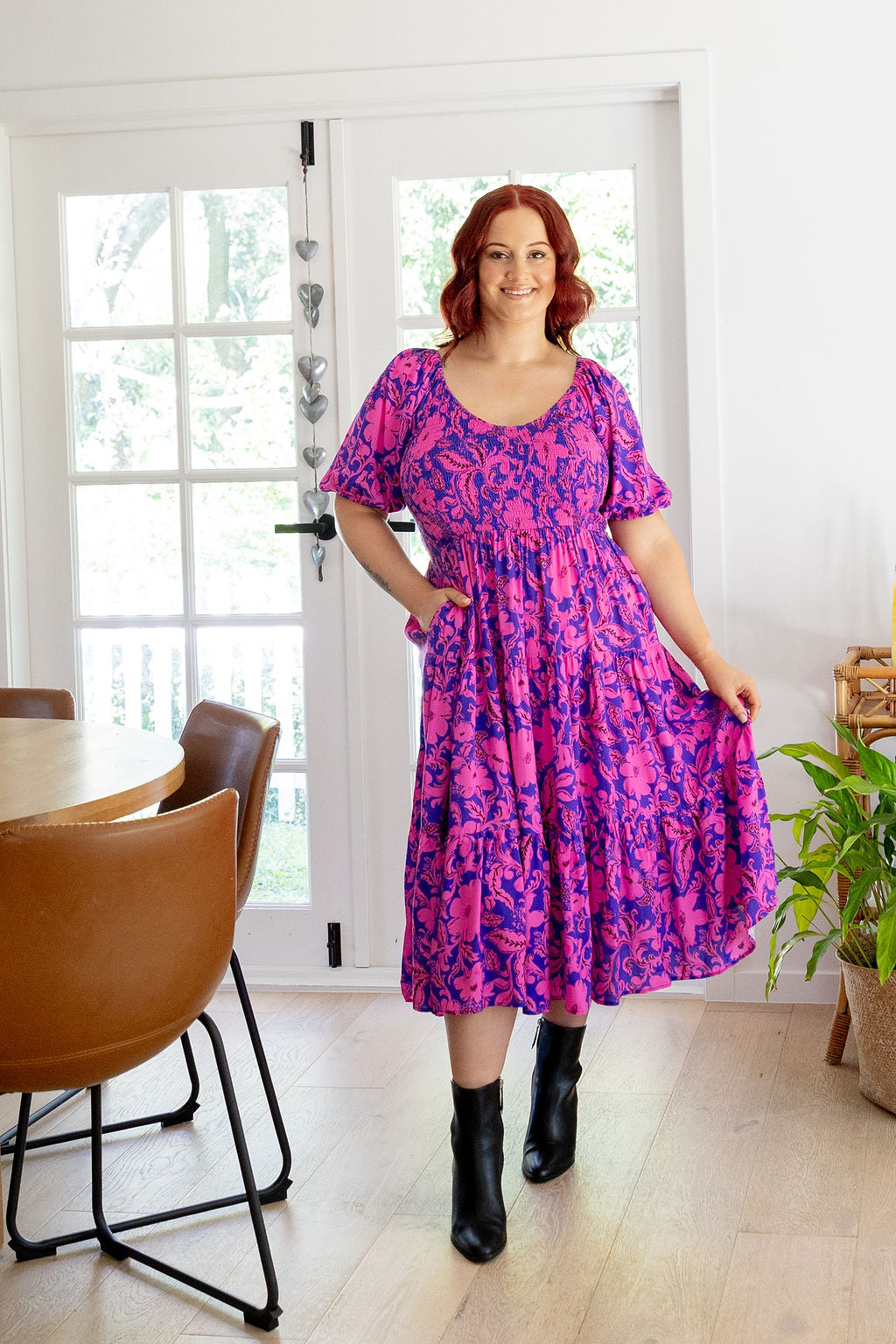 Peri Midi Dress in Purple Blooms