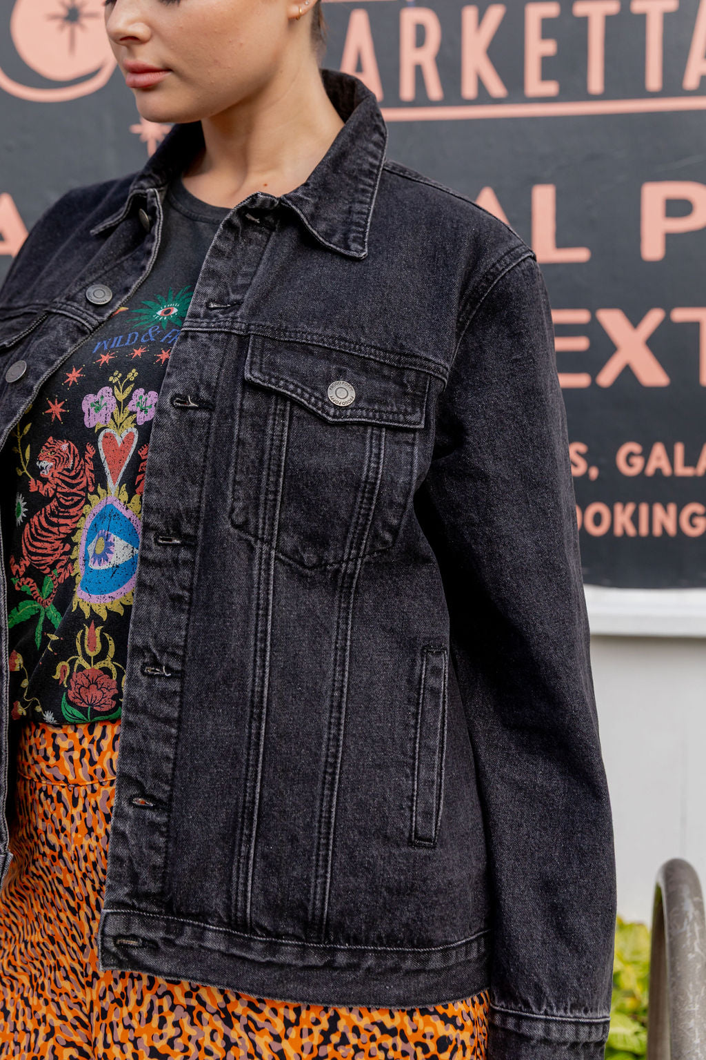 Hayden Boyfriend Denim Jacket in Black Wash