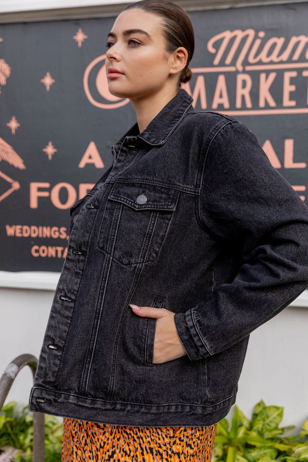 Hayden Boyfriend Denim Jacket in Black Wash