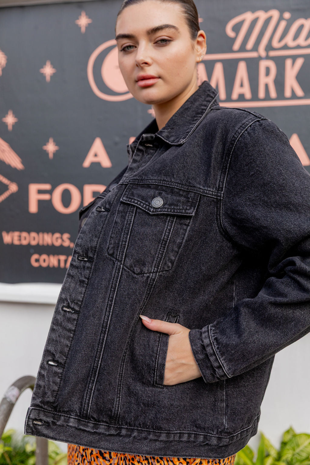 Hayden Boyfriend Denim Jacket in Black Wash