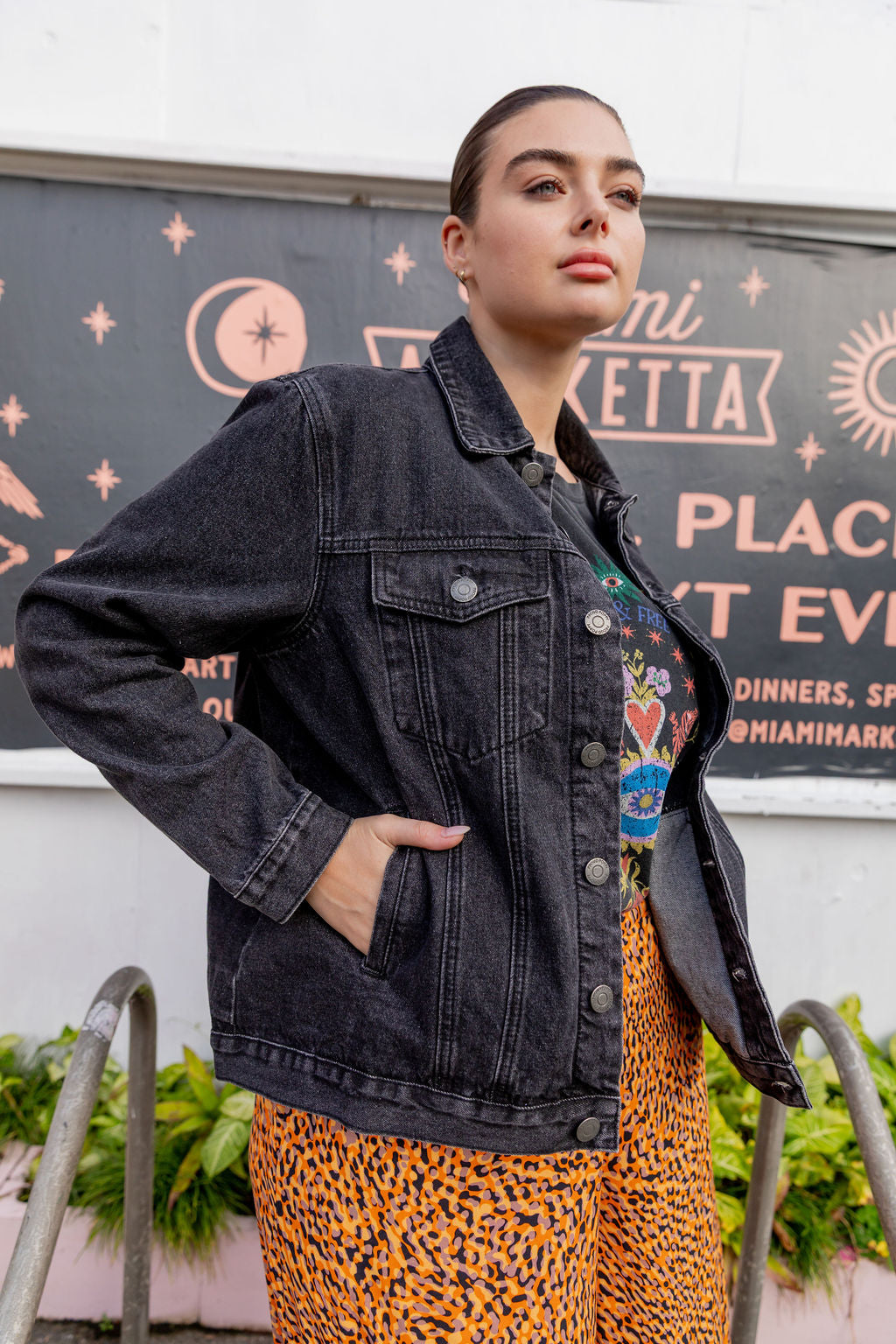 Hayden Boyfriend Denim Jacket in Black Wash