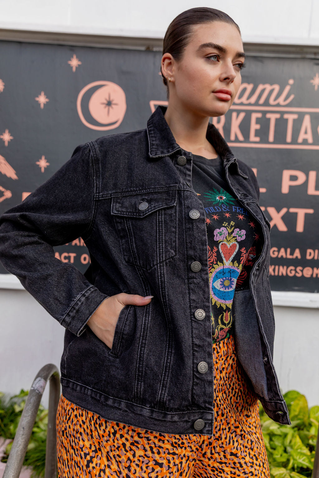 Hayden Boyfriend Denim Jacket in Black Wash