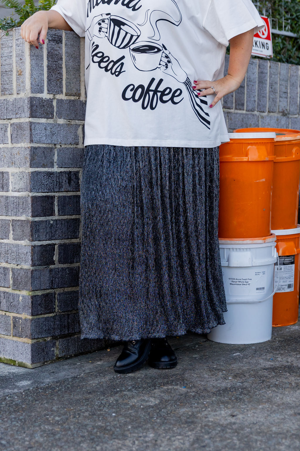 Gatsby Plisse Skirt in Black/Silver