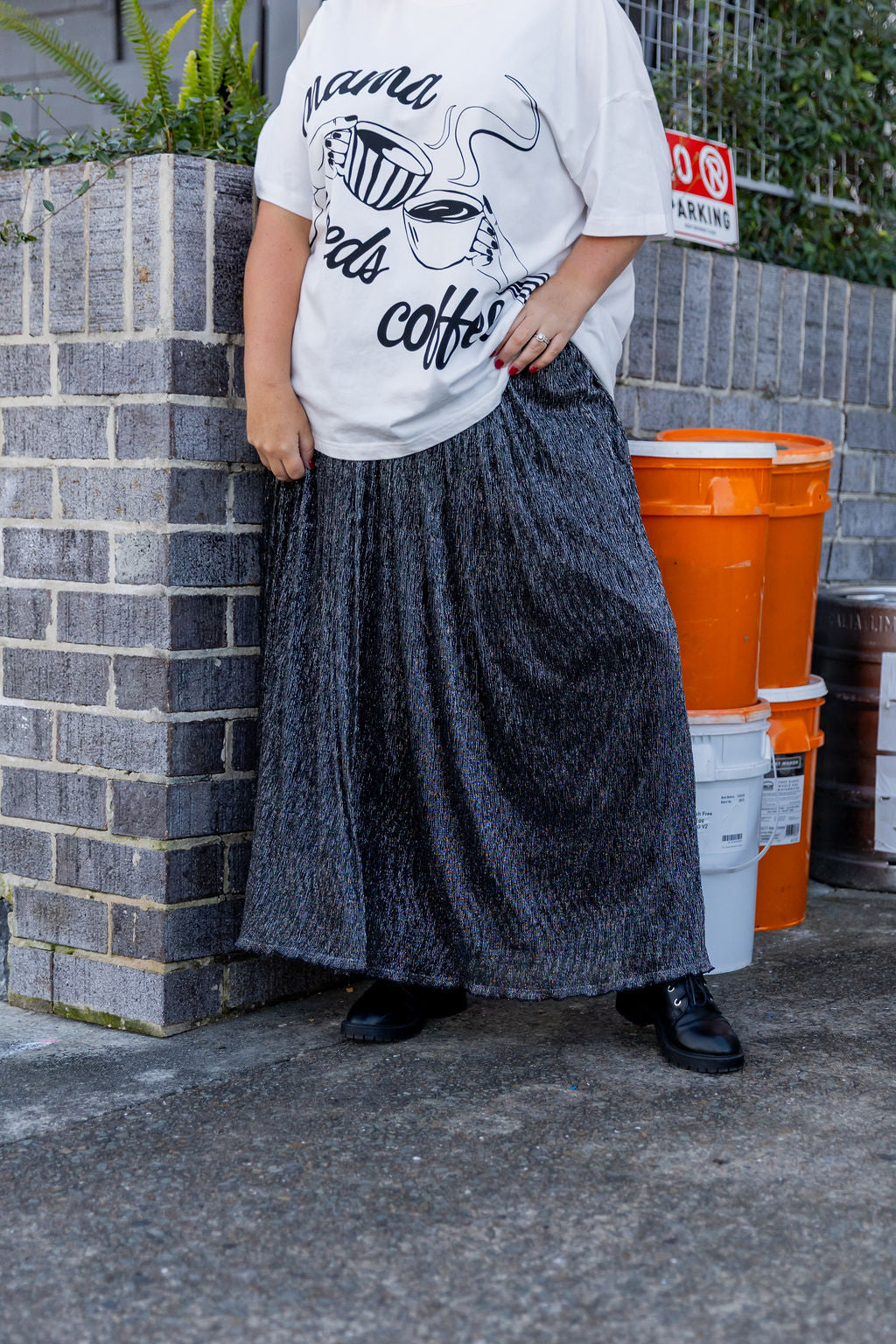 Gatsby Plisse Skirt in Black/Silver