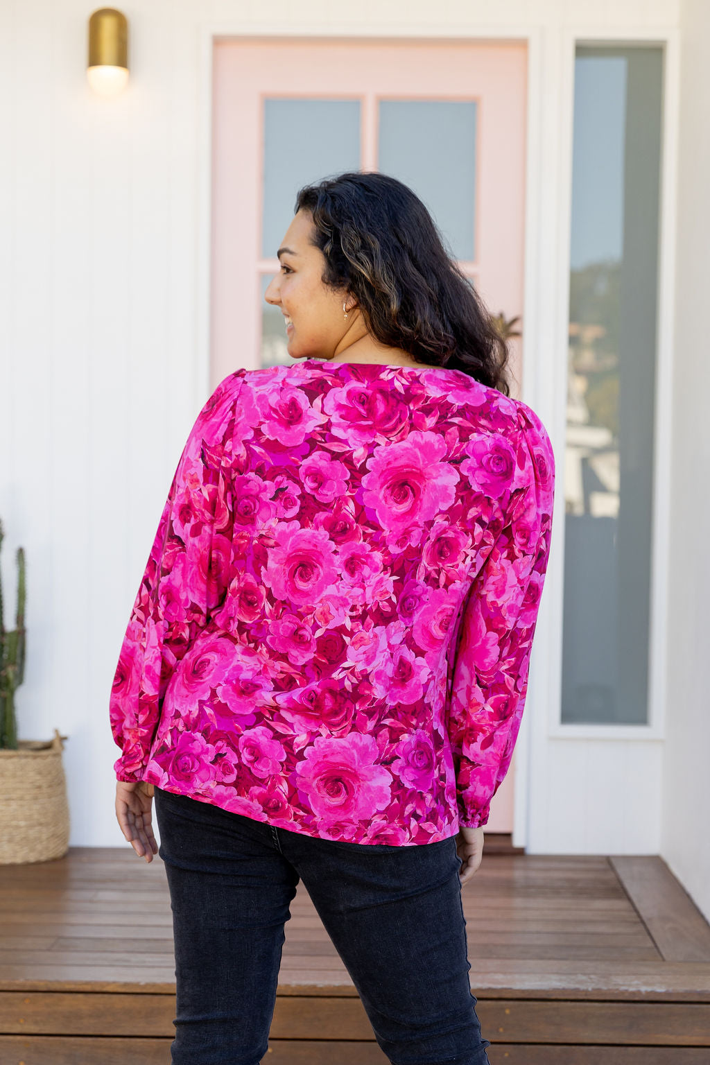 Winona Long Sleeve Blouse In Pink Roses