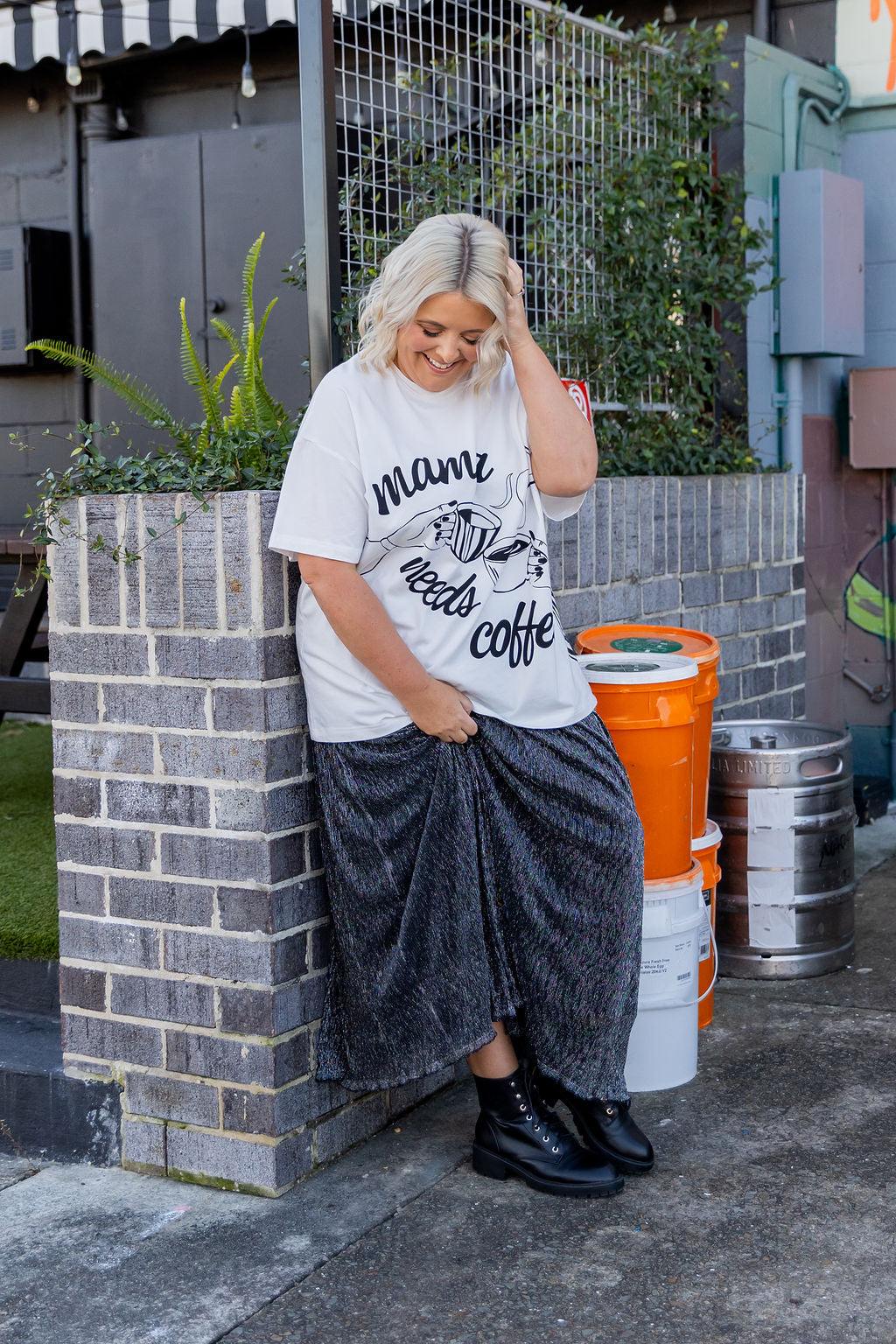 Gatsby Plisse Skirt in Black/Silver