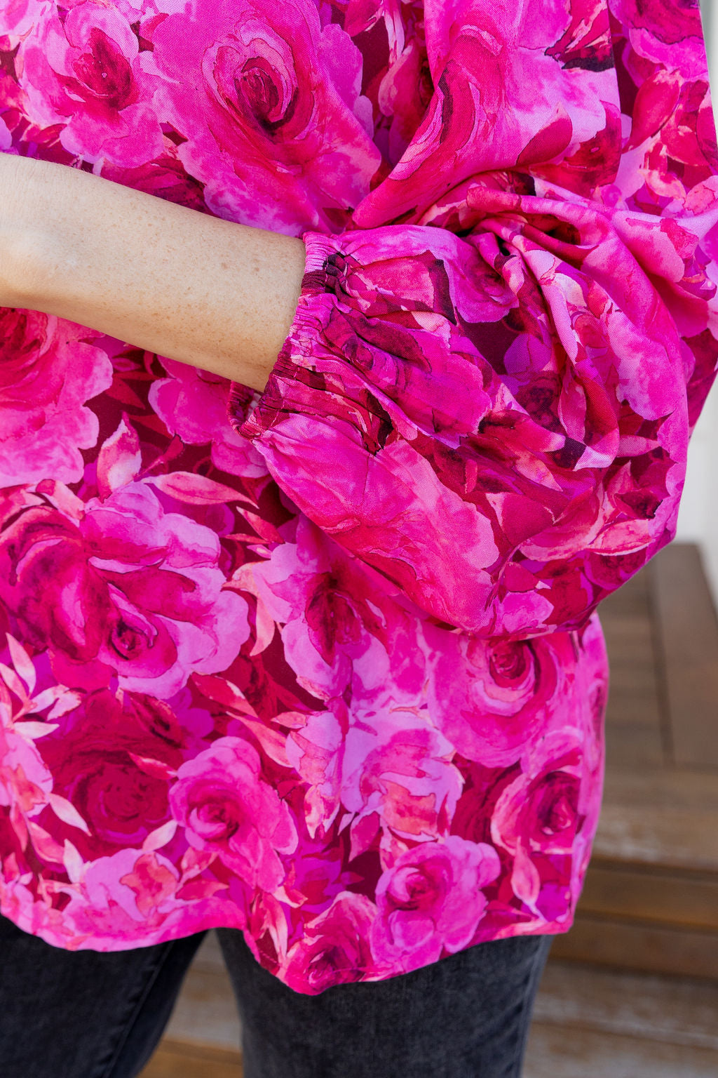 Winona Long Sleeve Blouse In Pink Roses