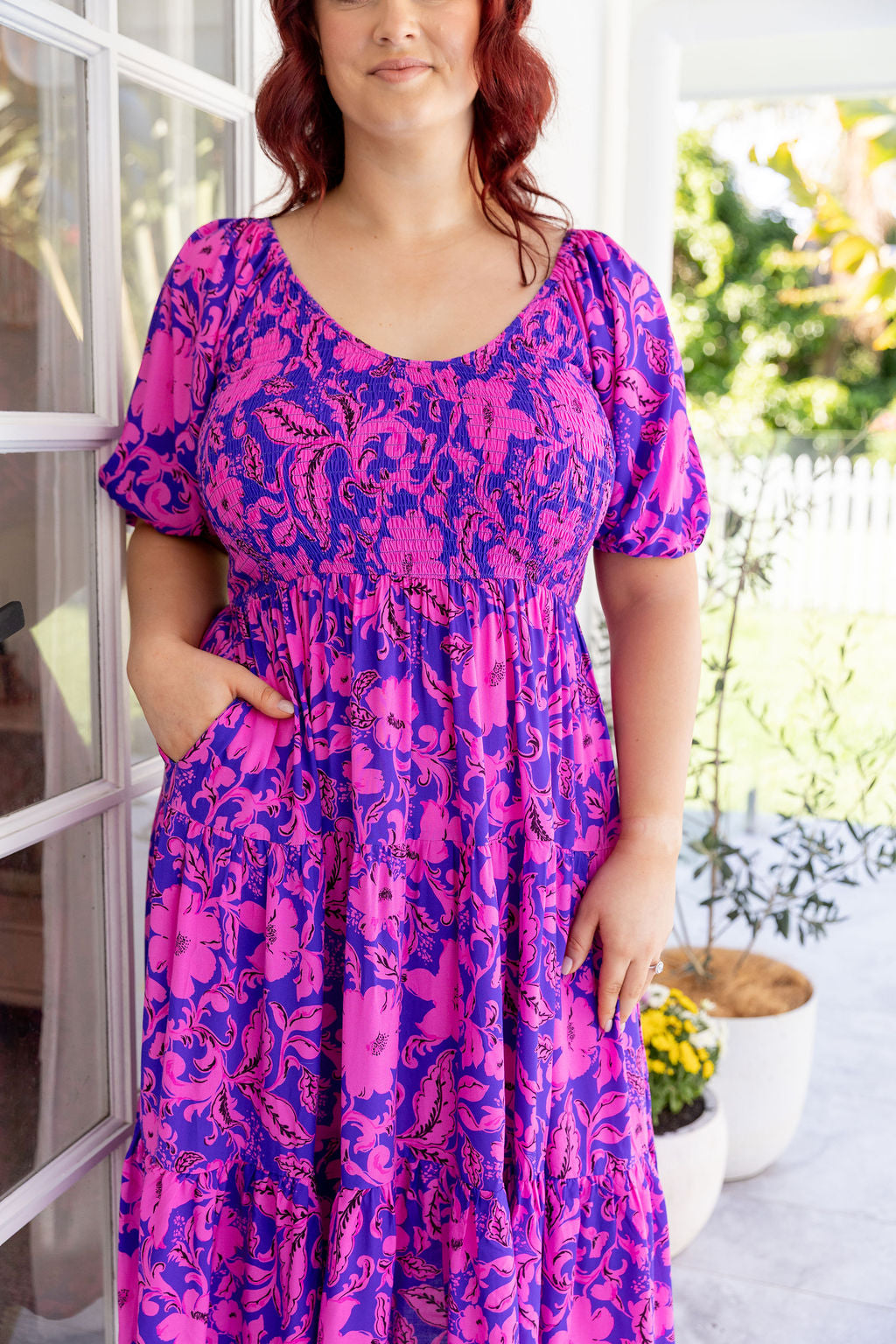 Peri Midi Dress in Purple Blooms