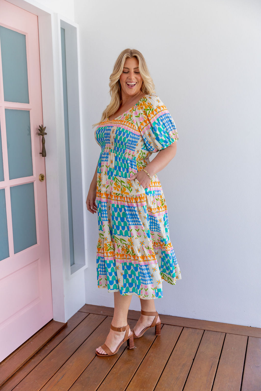 Peri Midi Dress in Patch Garden