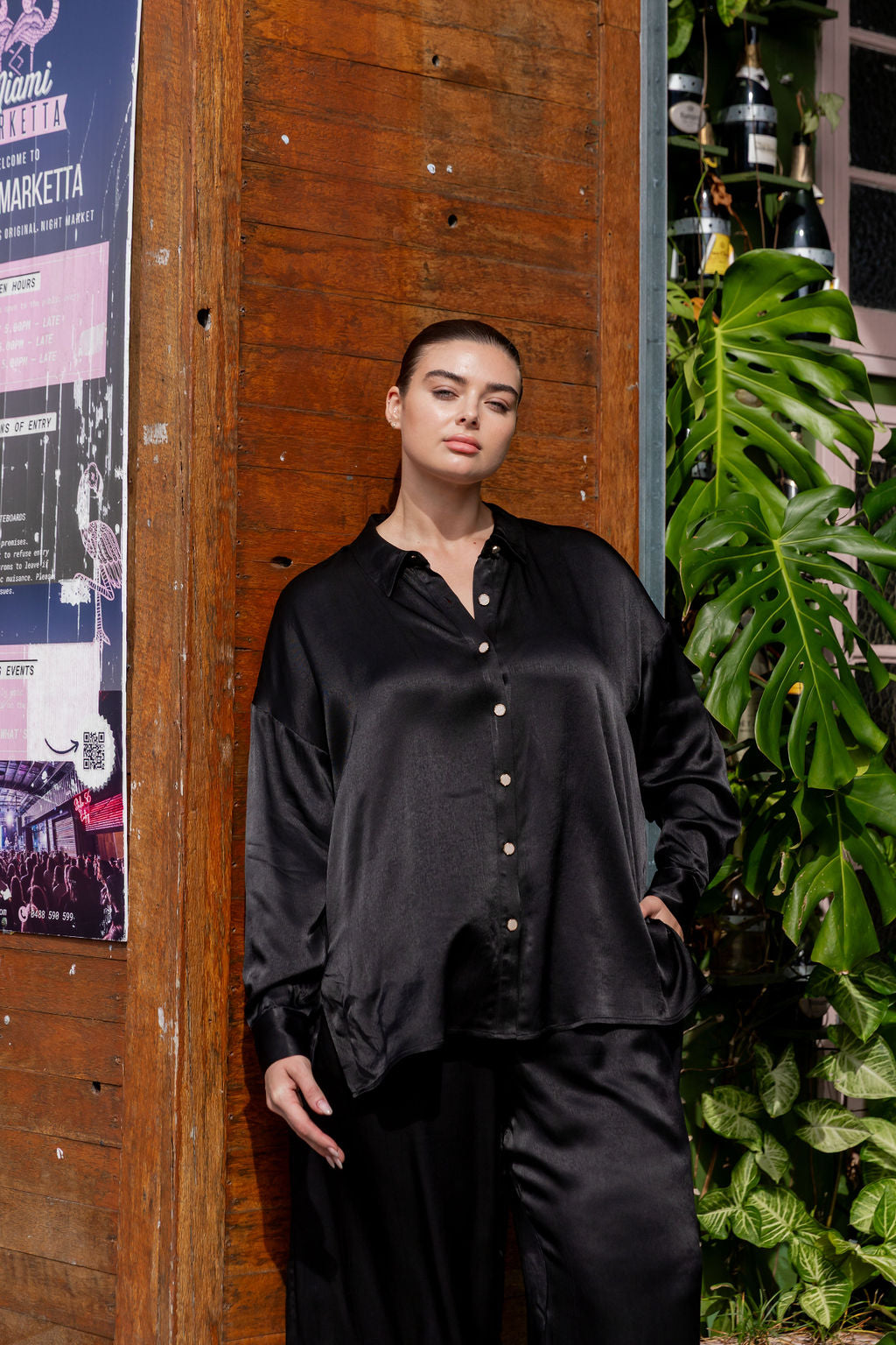 Jade Satin Shirt in Black