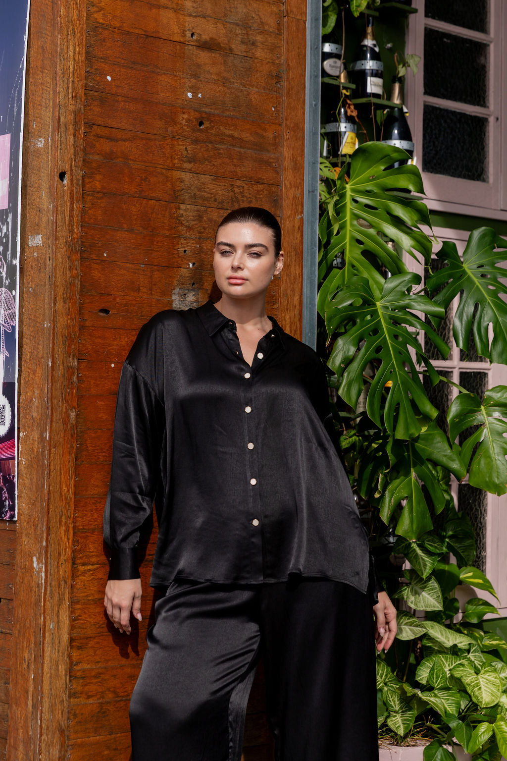 Jade Satin Shirt in Black