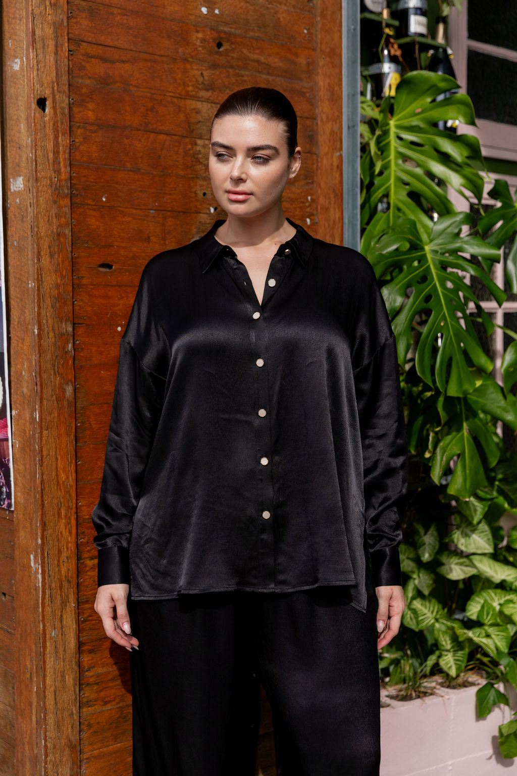 Jade Satin Shirt in Black