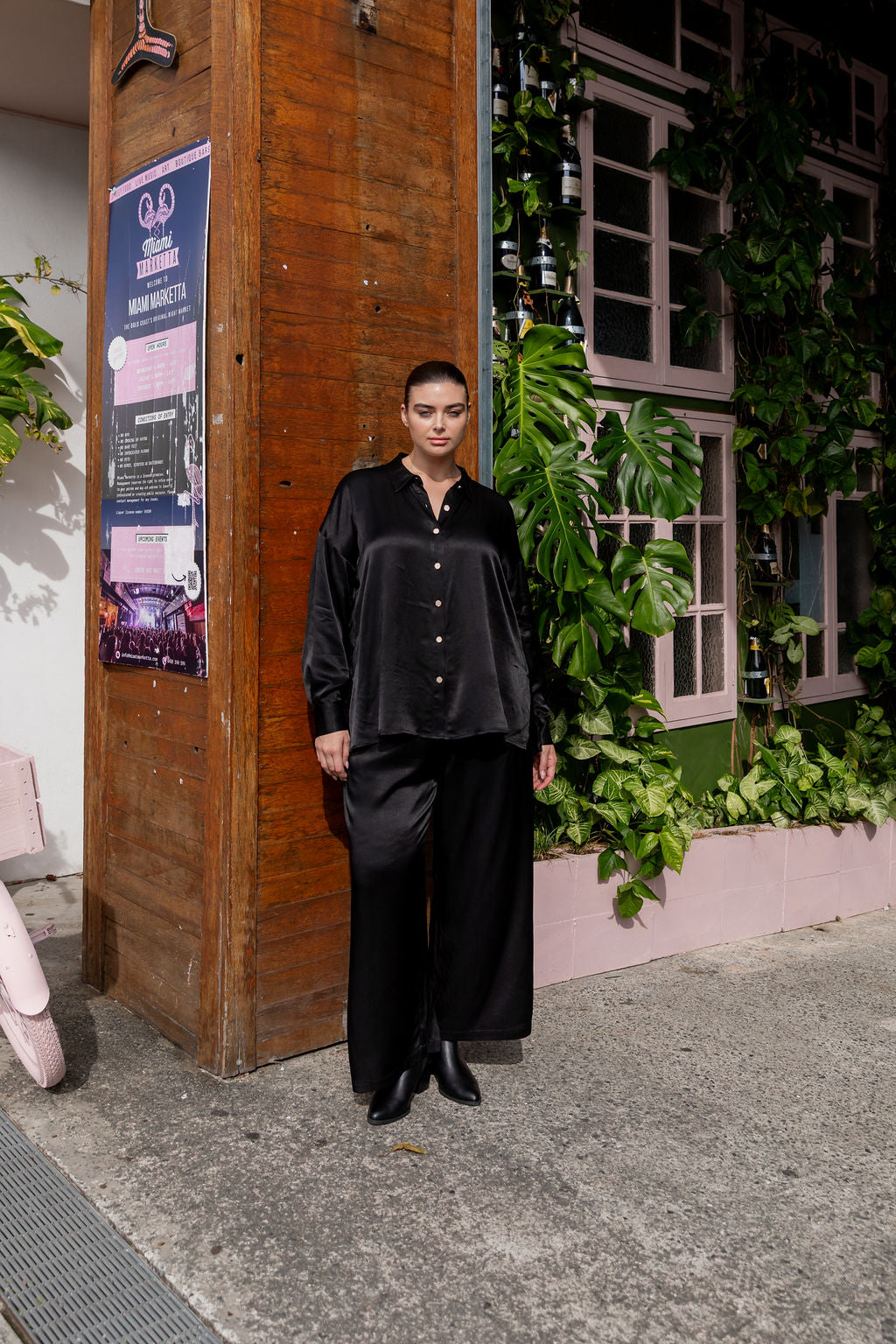 Jade Satin Shirt in Black