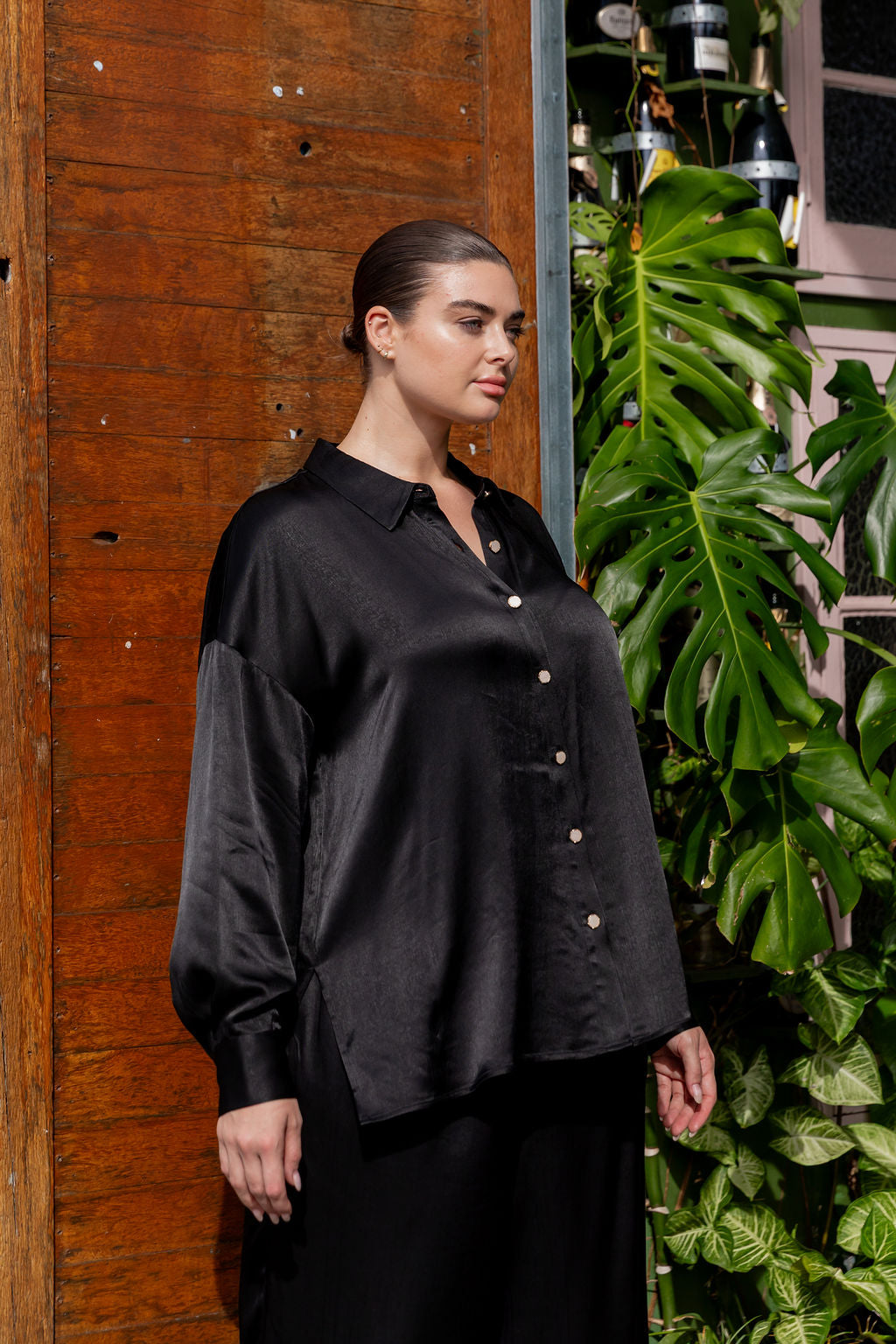 Jade Satin Shirt in Black
