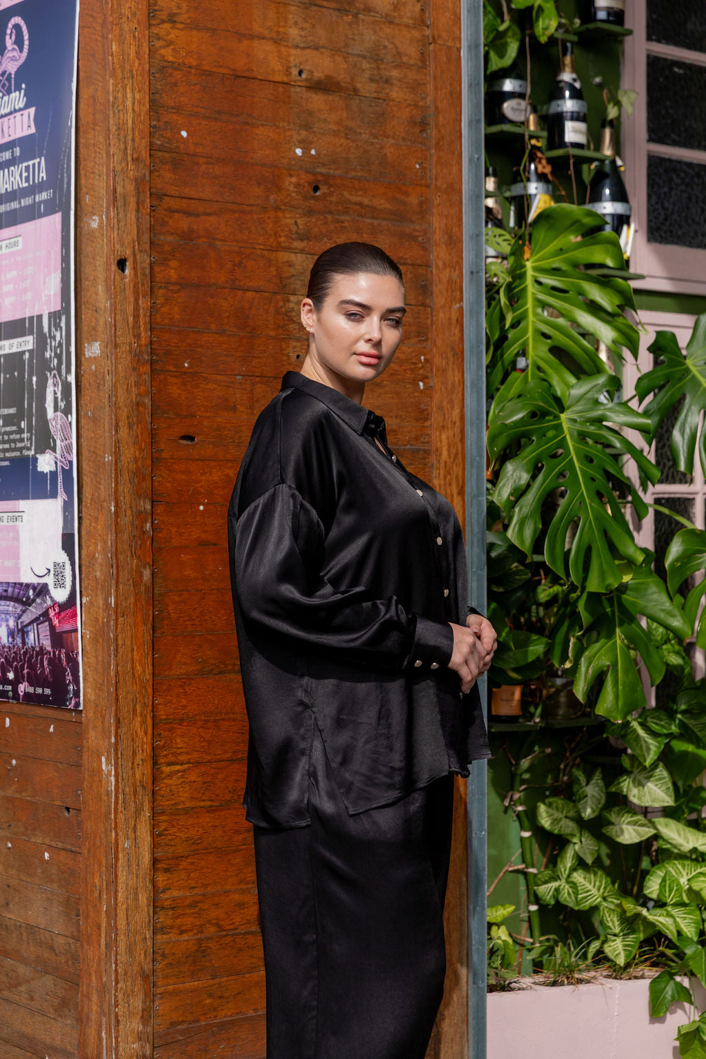 Jade Satin Shirt in Black
