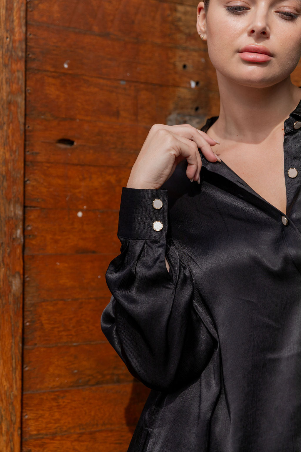 Jade Satin Shirt in Black
