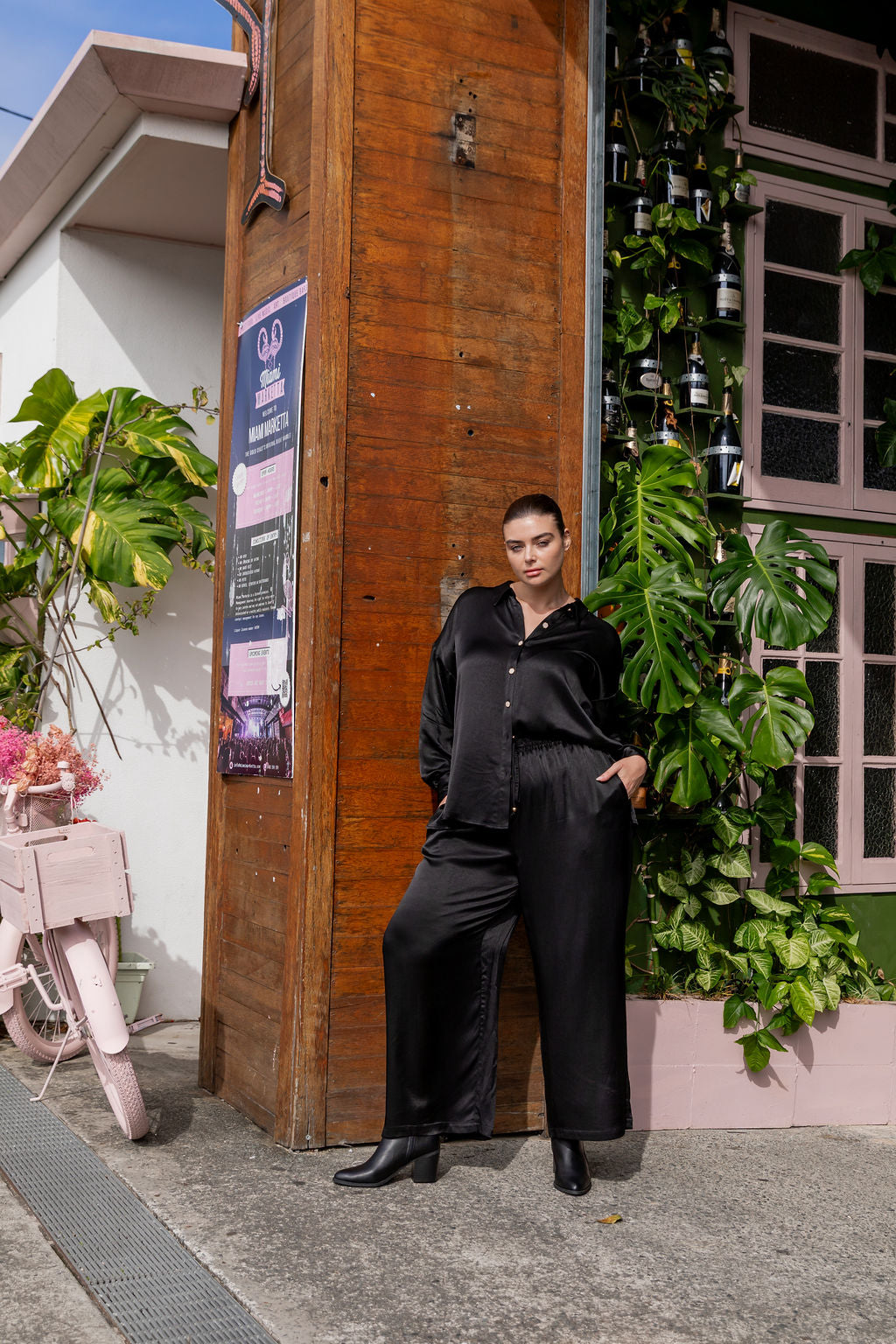 Jade Satin Shirt in Black