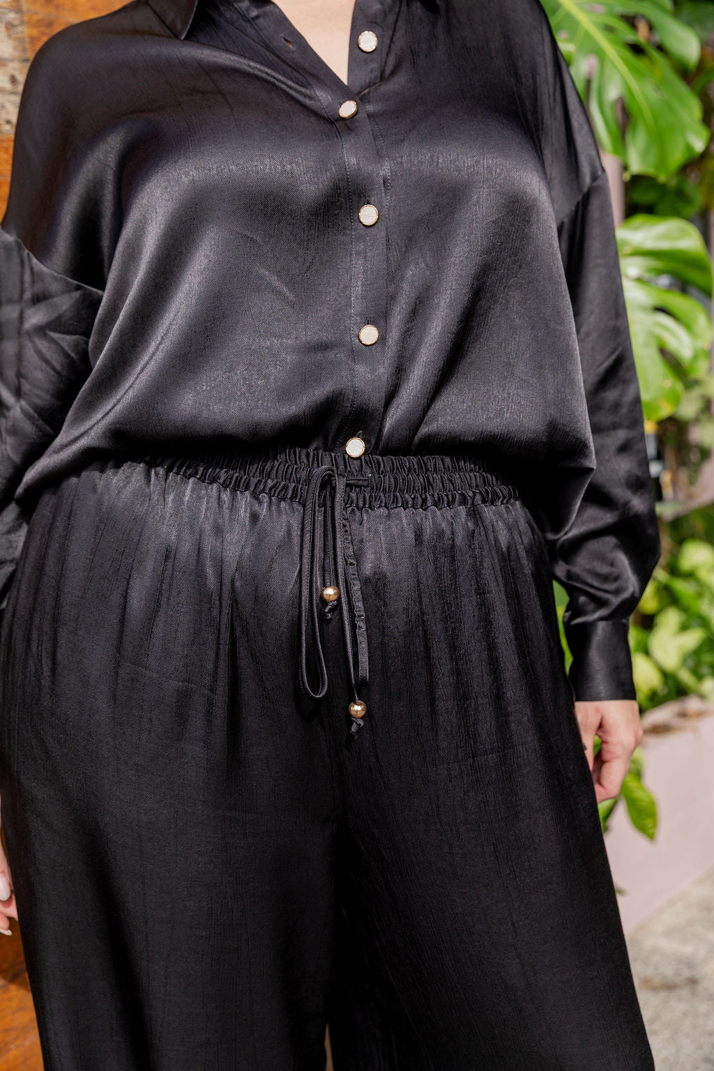 Gina Satin Pant in Black