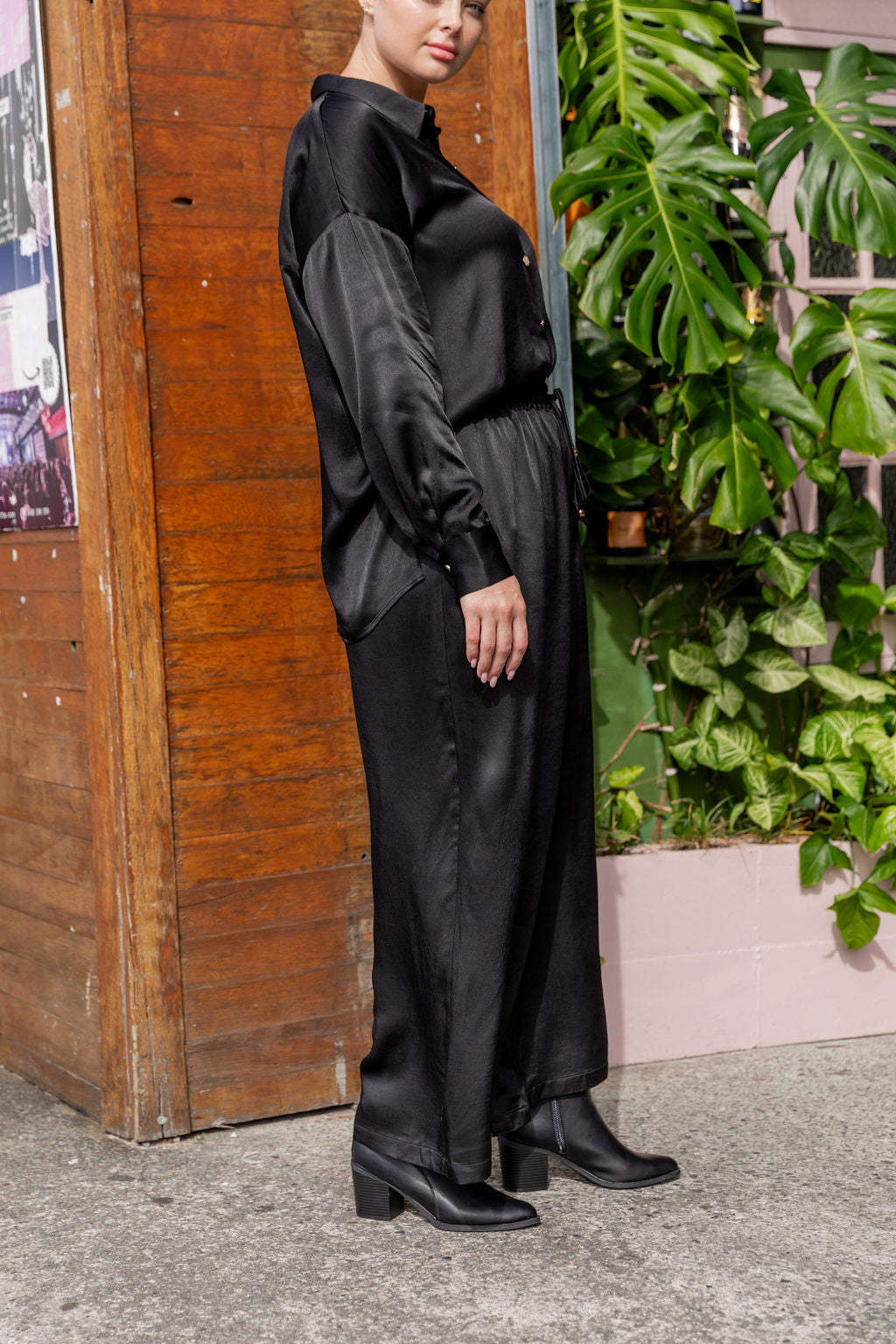Gina Satin Pant in Black