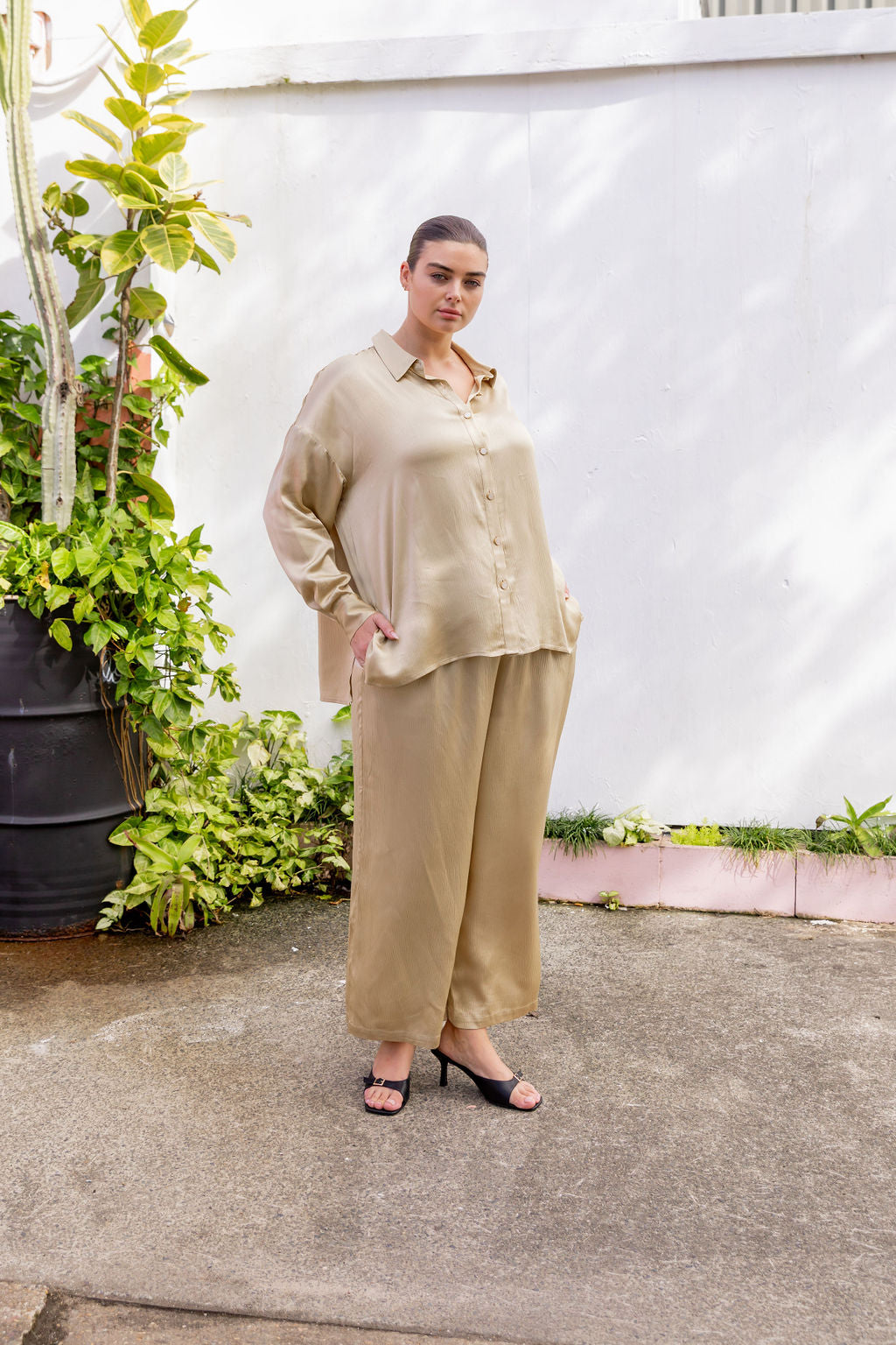 Gina Satin Pant in Gold