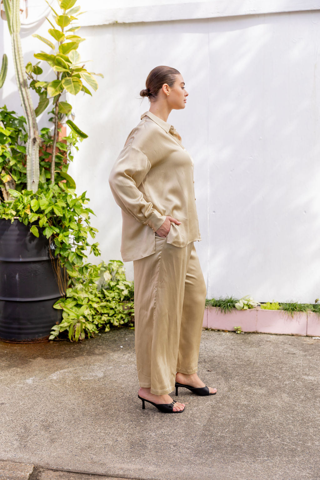 Gina Satin Pant in Gold