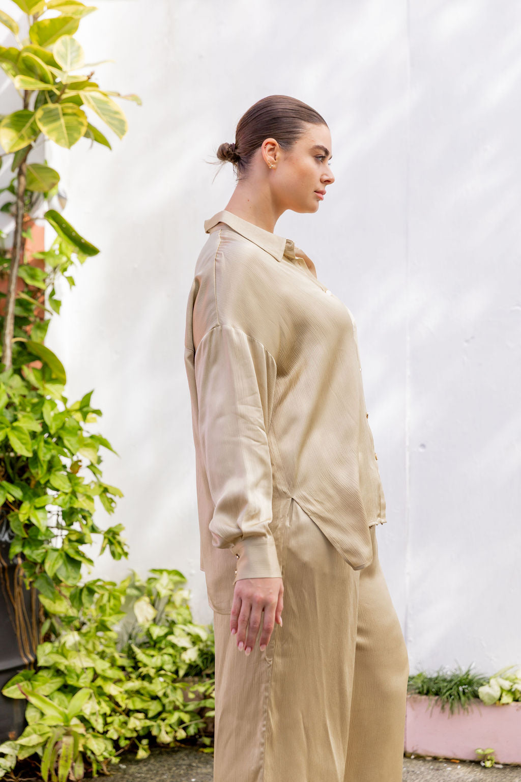 Jade Satin Shirt in Gold
