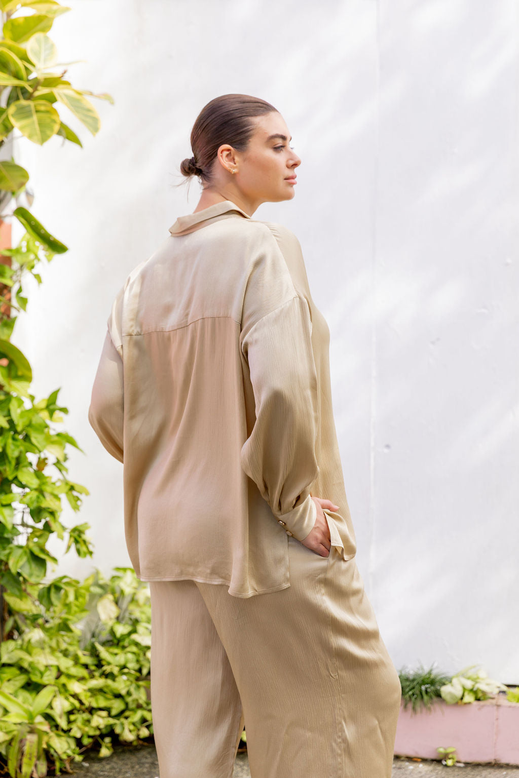 Jade Satin Shirt in Gold