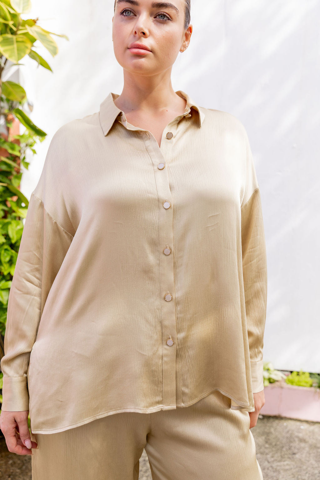 Jade Satin Shirt in Gold
