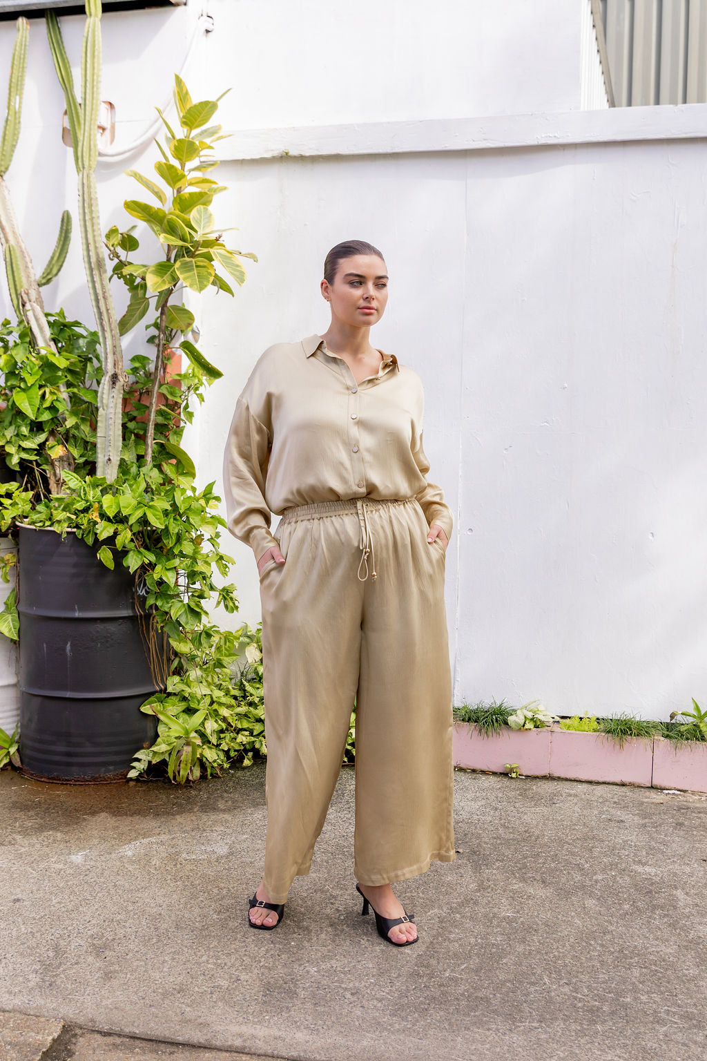 Jade Satin Shirt in Gold