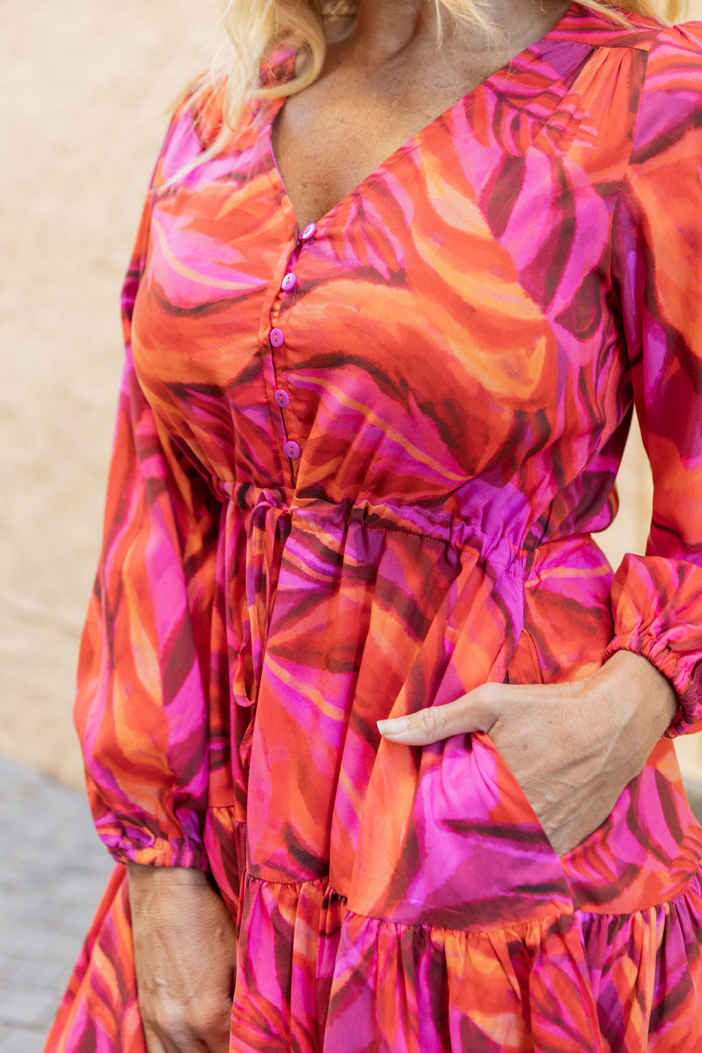 Long Sleeve Esmae Dress in Pink Forest