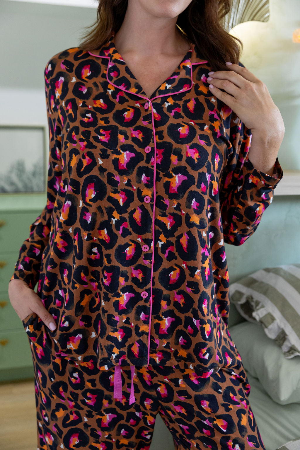 Zen L/S Shirt & Pant Sleepwear Set in Bronze Leopard by Kasey Rainbow
