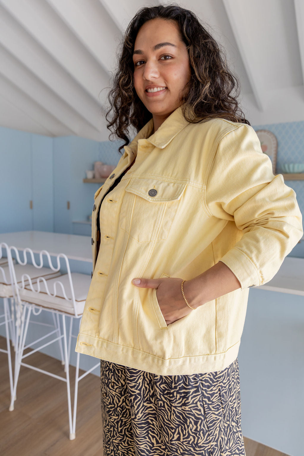 Hayden Boyfriend Denim Jacket in Butter Yellow