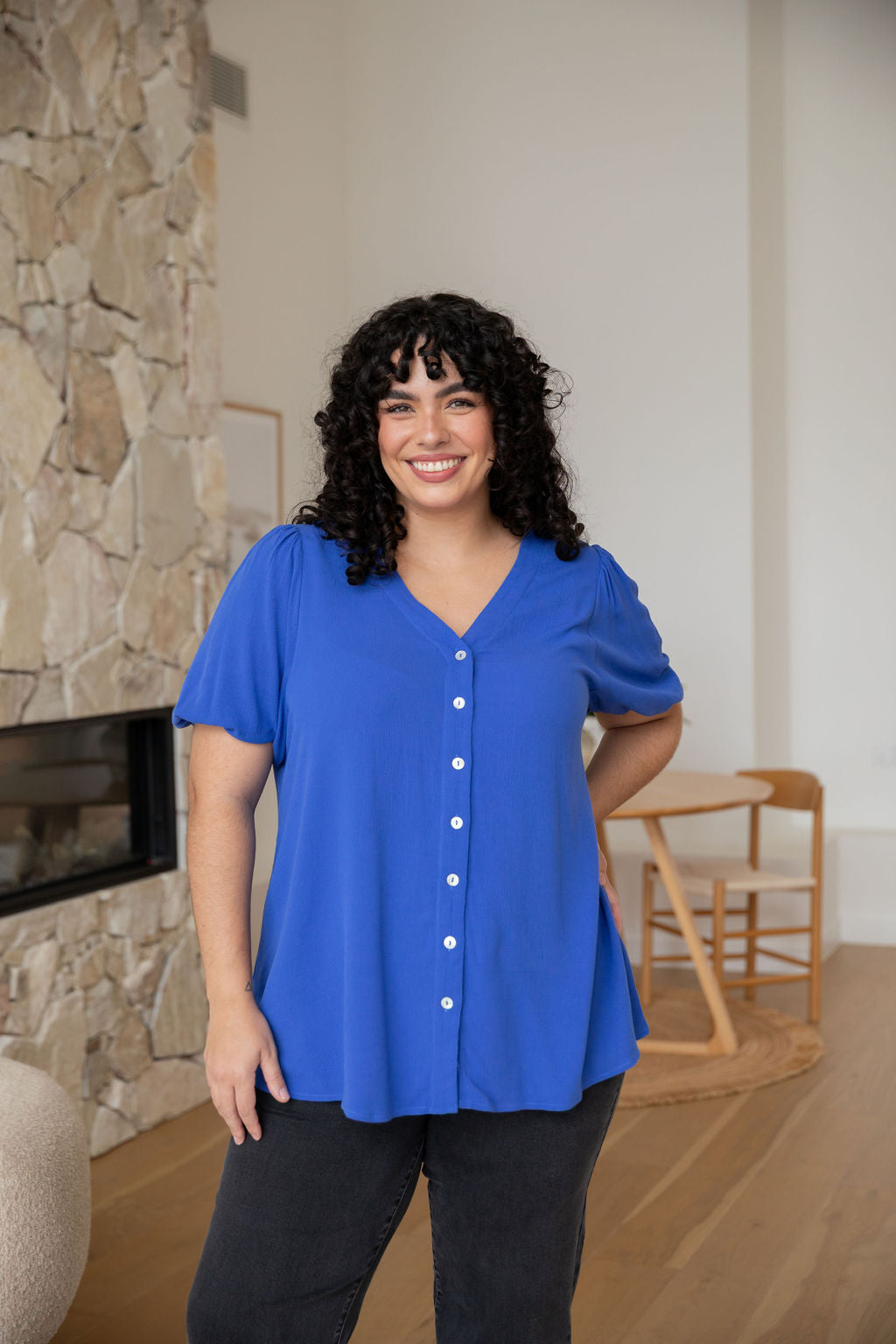 Winona Short Sleeve Blouse in Cobalt