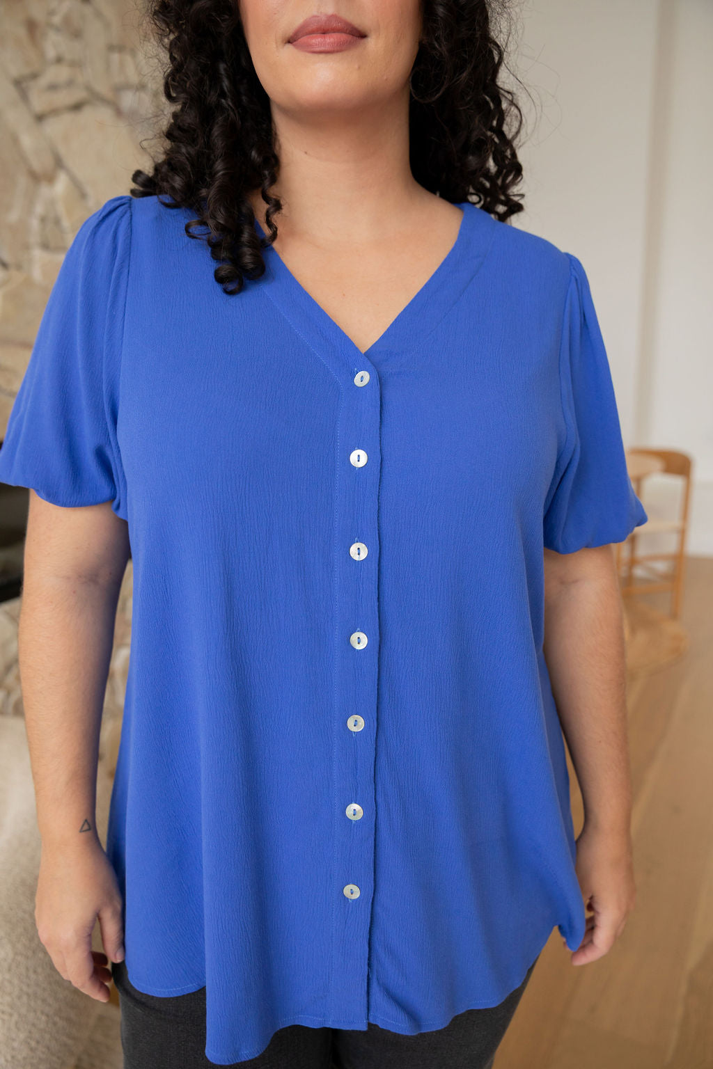 Winona Short Sleeve Blouse in Cobalt